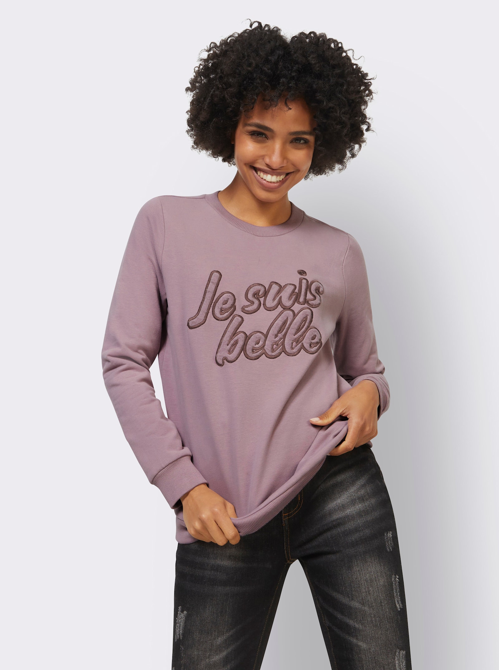 heine Sweatshirt met fluweelzacht opschrift - roze