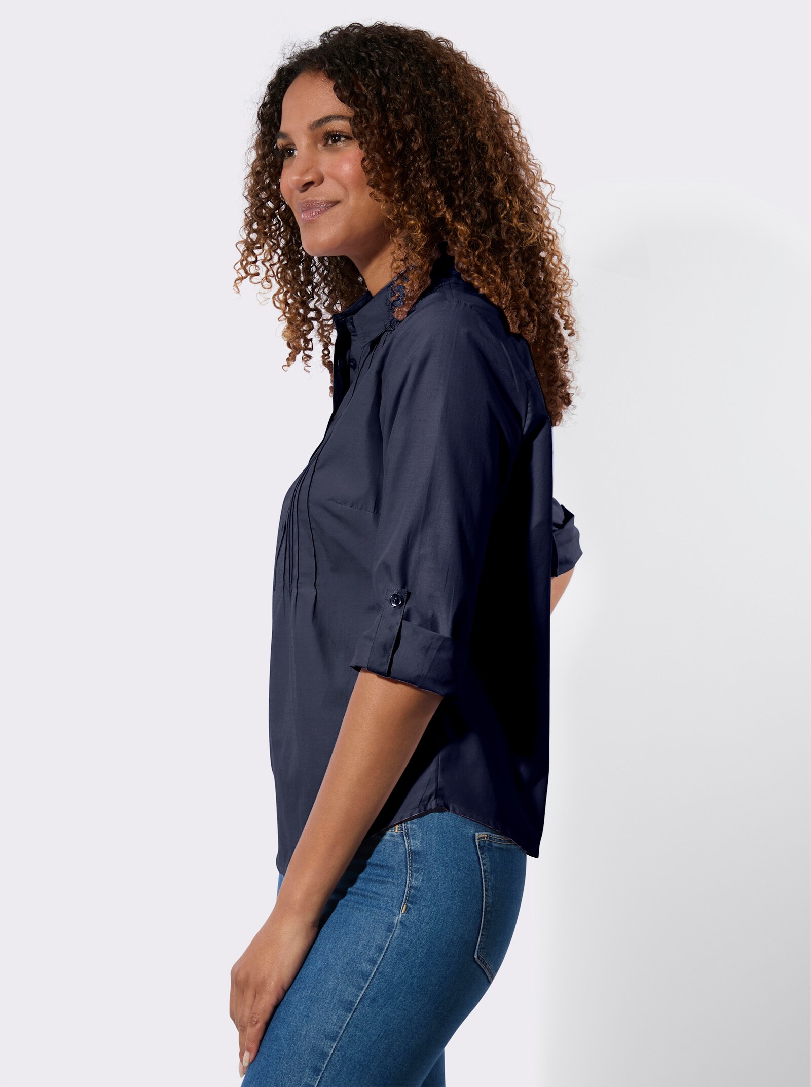 Hemdbluse mit krempelbaren Ärmeln - marine