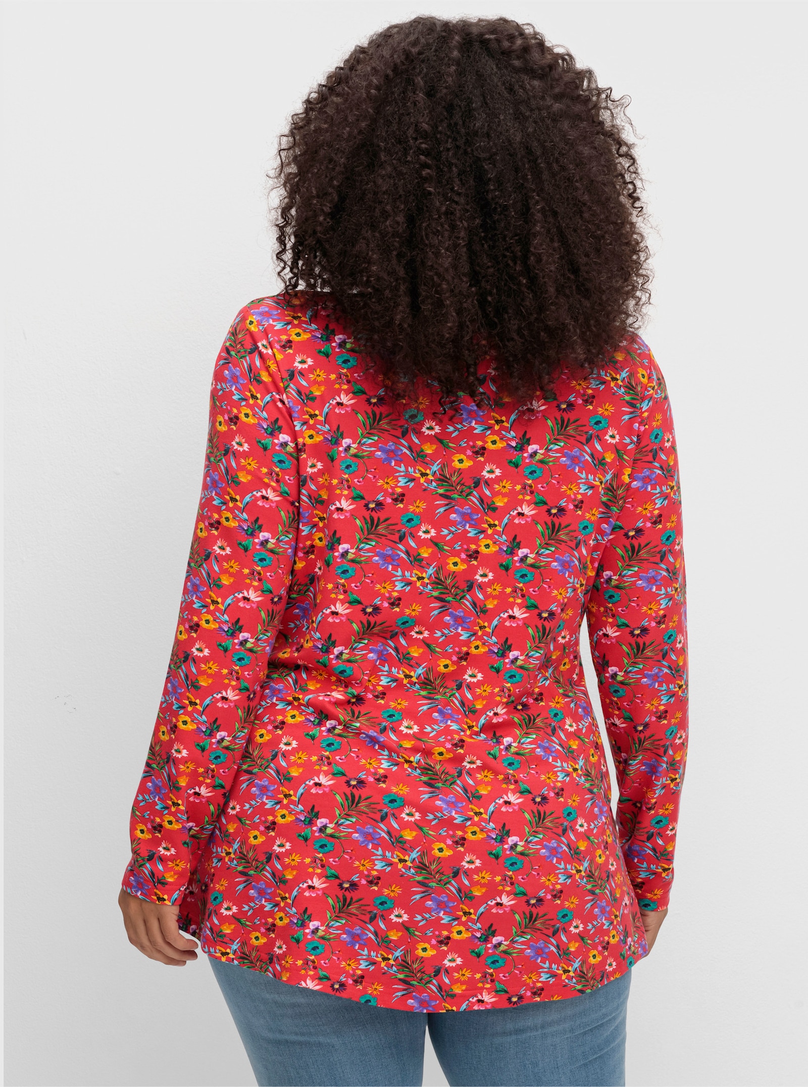 sheego by Joe Browns Lang shirt met bloemenprint - rood gedessineerd