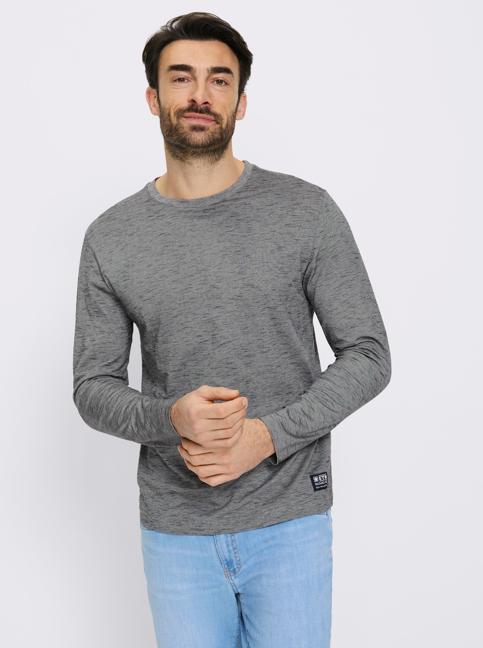 Catamaran Langarmshirt in Melange-Optik - hellgrau-meliert