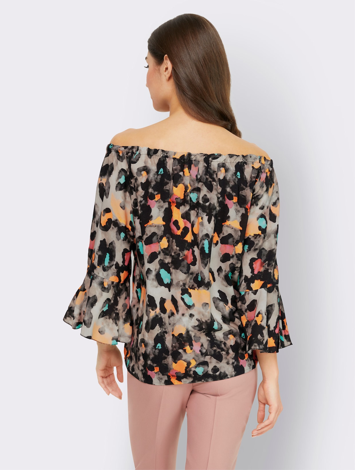 heine Carmenblouse - sesam-mandarijn-bedrukt