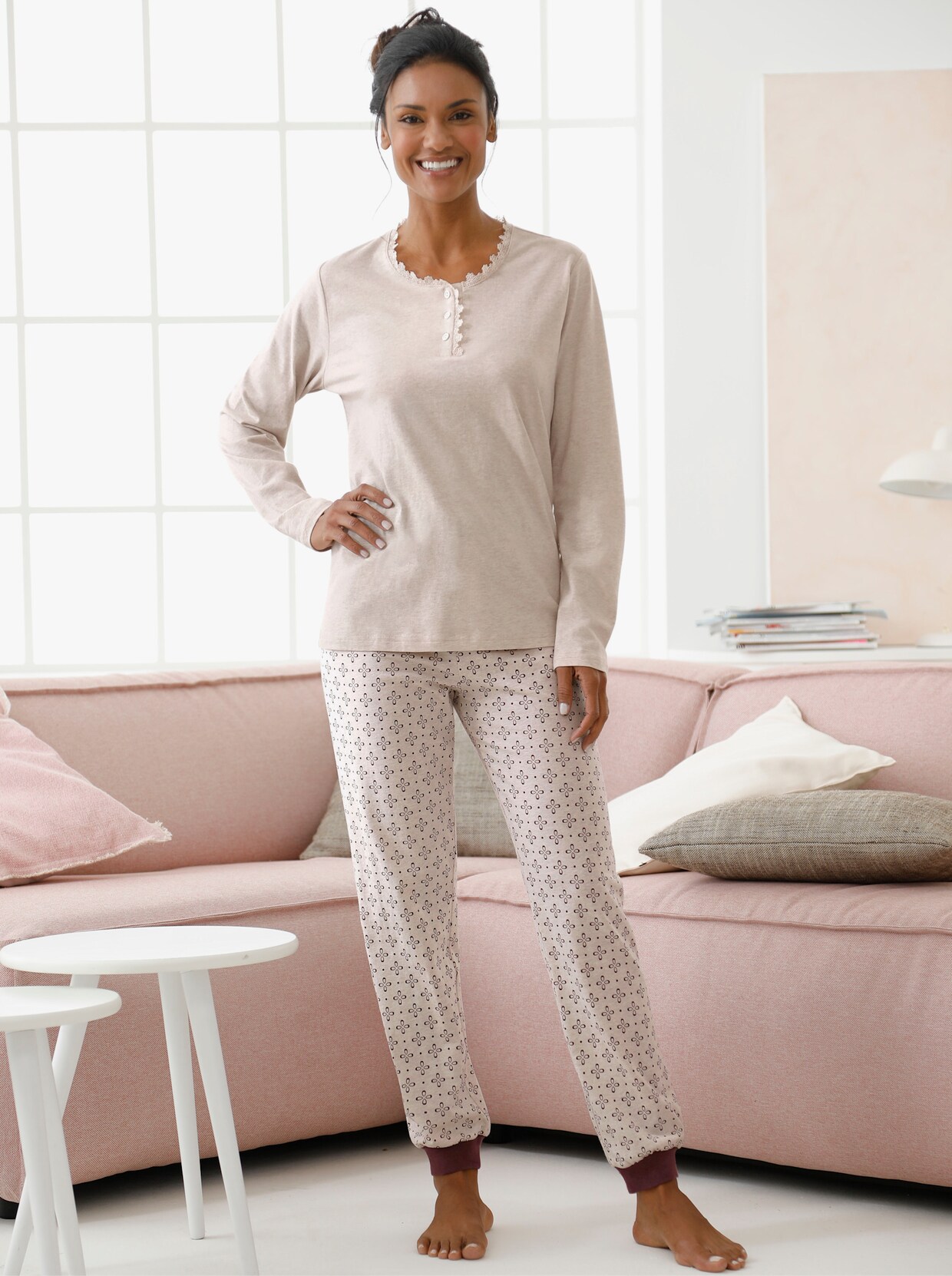 wäschepur Pyjama-Broek - beige gedessineerd