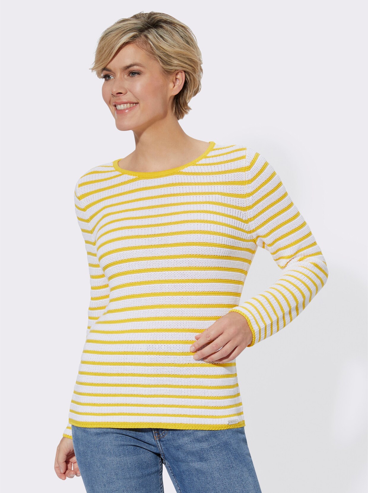 Pullover met lange mouwen - zonnegeel/wit gestreept