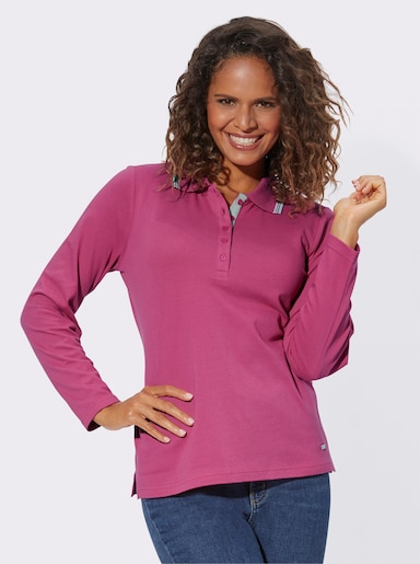 Langarm-Poloshirt in Pikee-Qualität - fuchsia