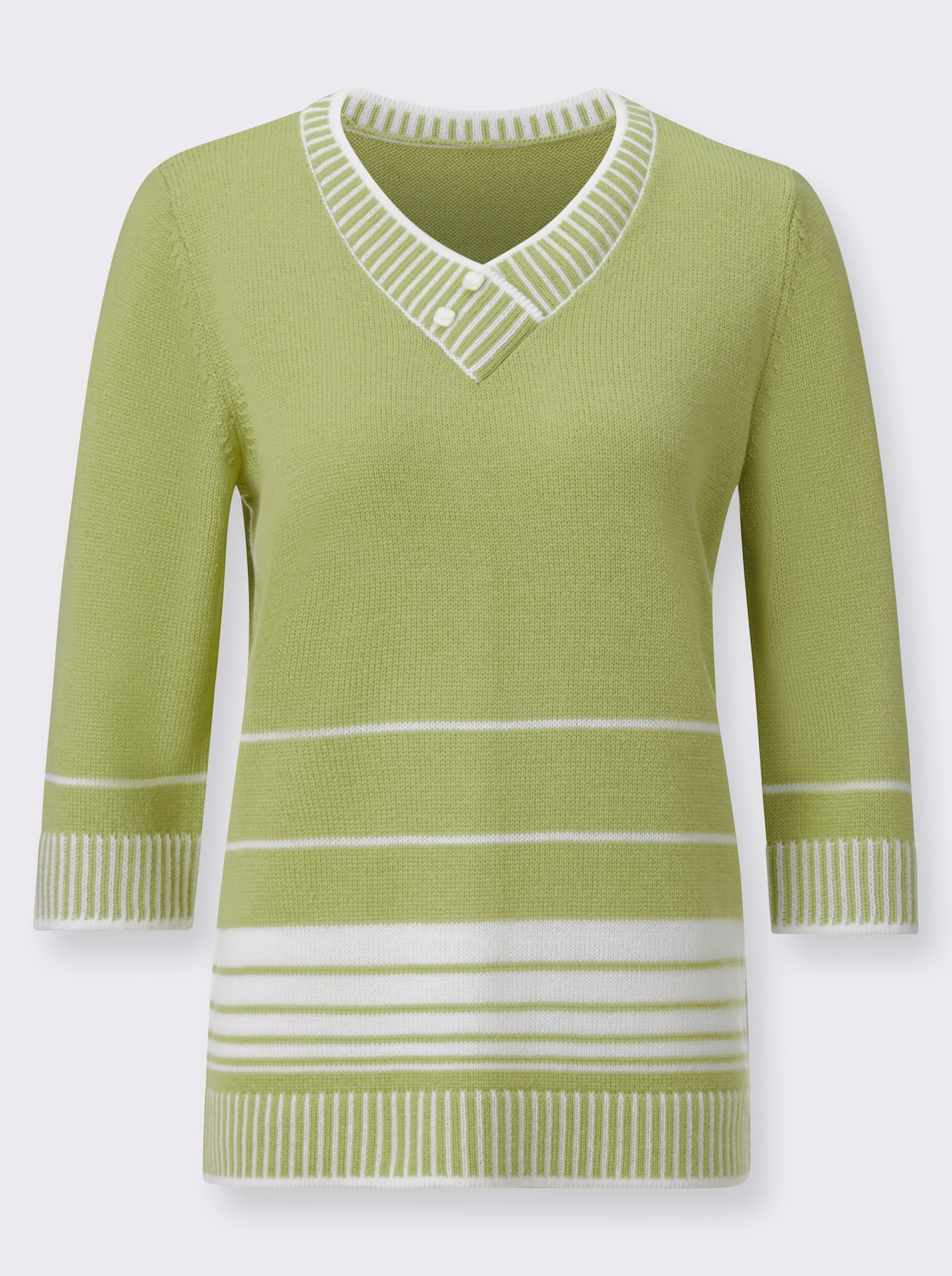 Pullover - lindgrün-weiß-gestreift
