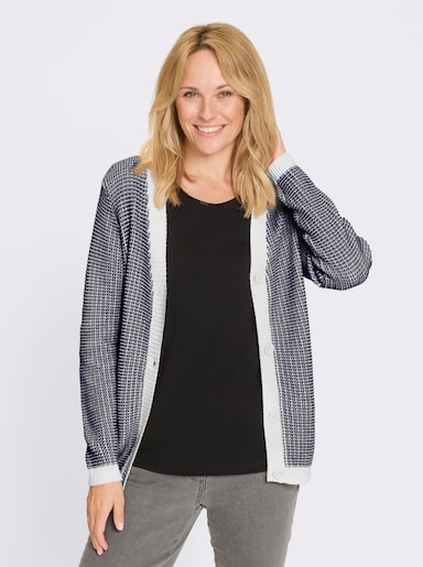 Strickjacke - dunkelblau-ecru-gemustert