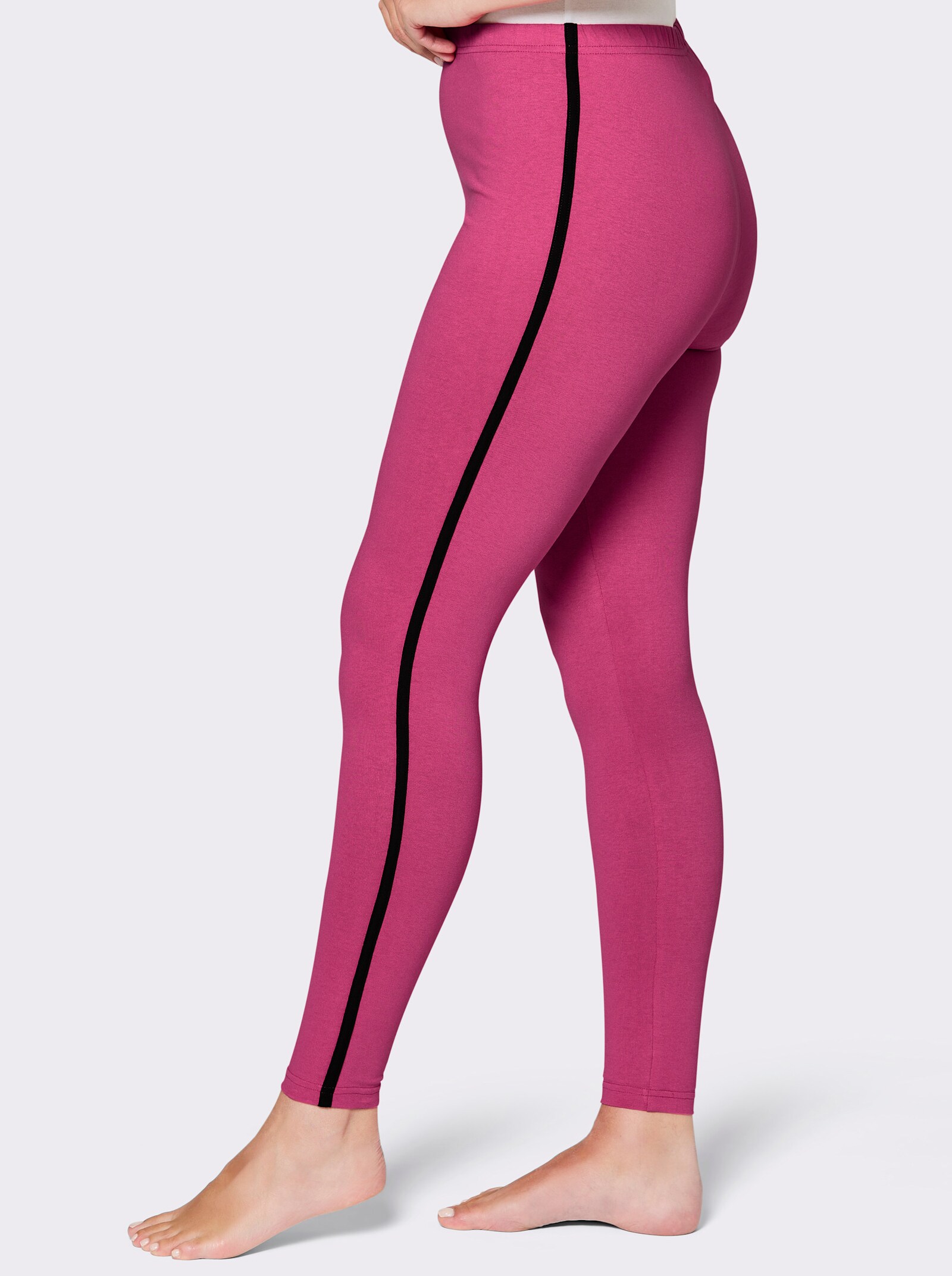feel good Leggings mit seitlicher Paspel - schwarz + fuchsia