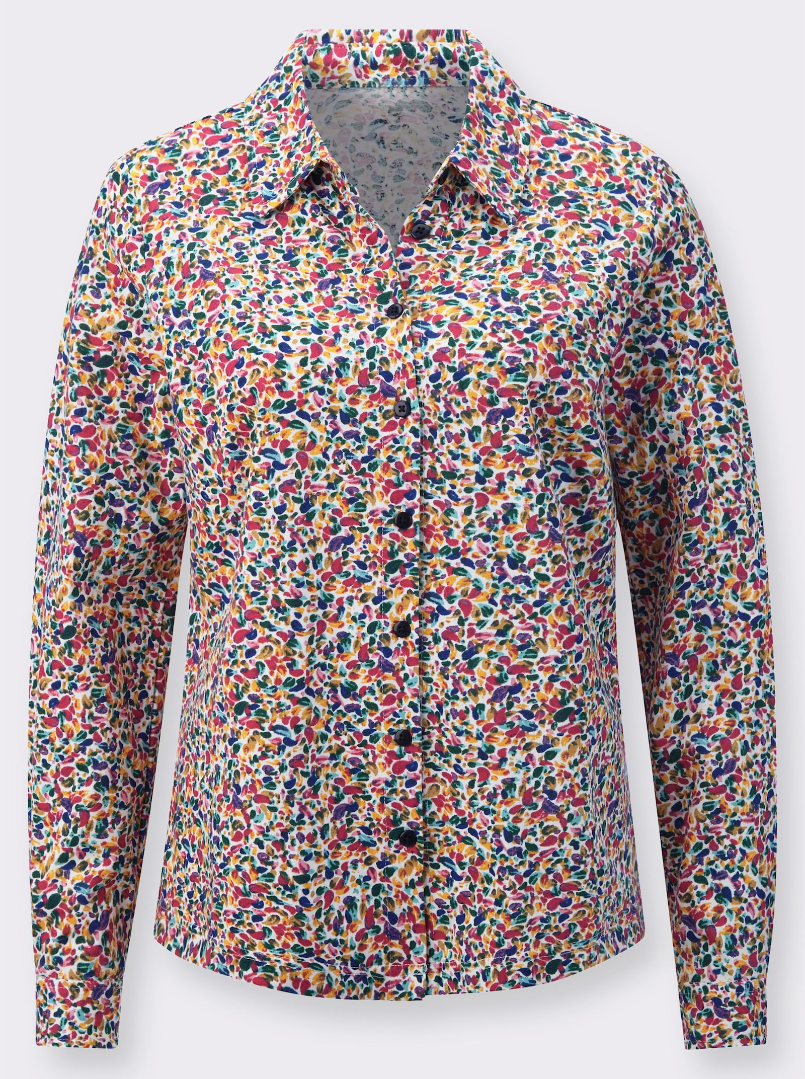 Jersey-Bluse in formstabiler Qualität - ecru-fuchsia-bedruckt