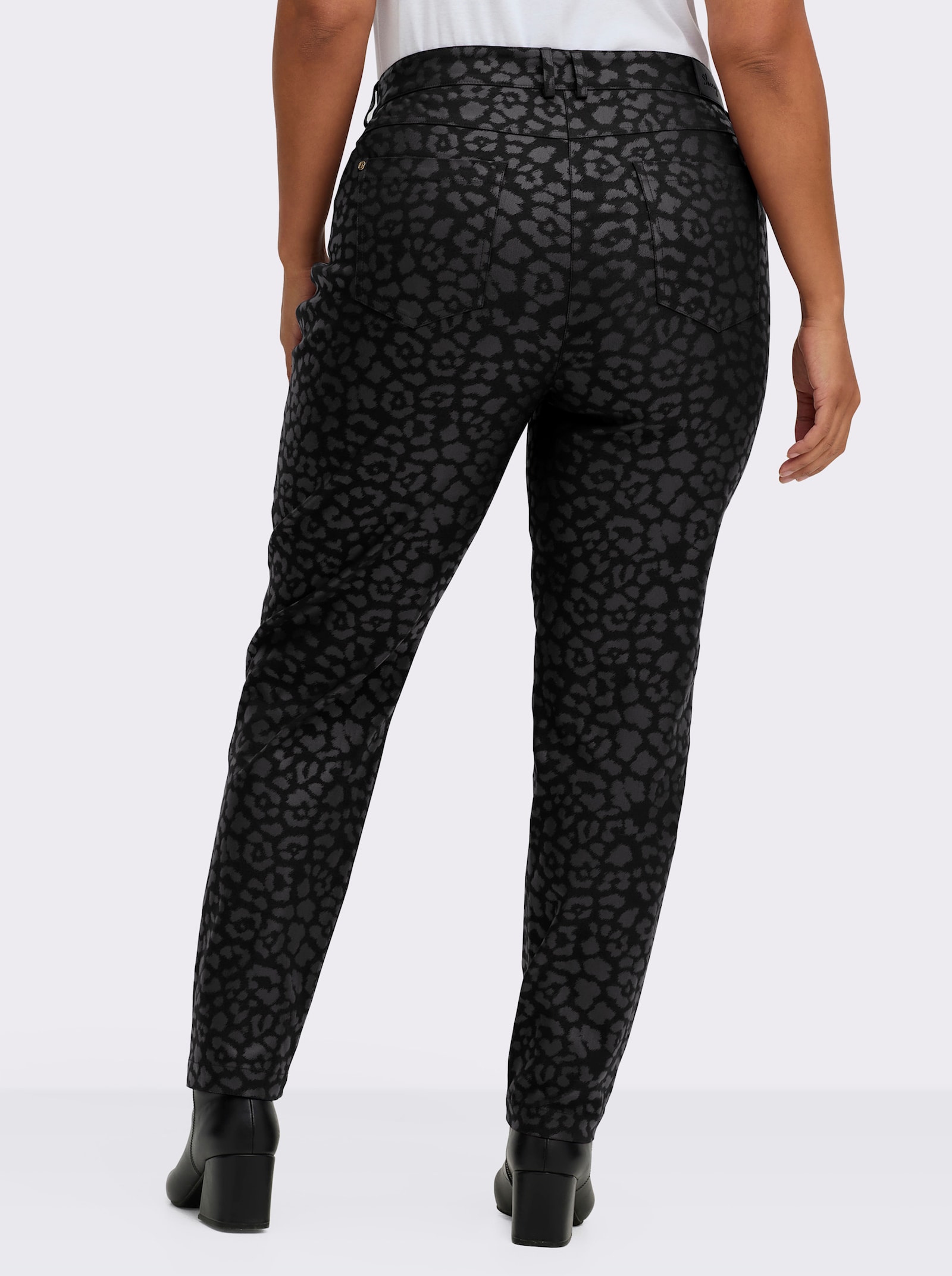 sheego Bengalinhose mit beschichtetem Leo-Print - schwarz-bedruckt