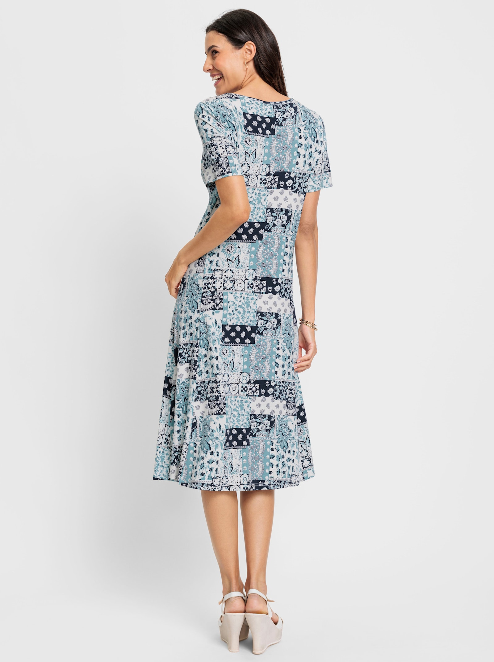 Jerseykleid mit Karree-Ausschnitt - marine-ozean-bedruckt