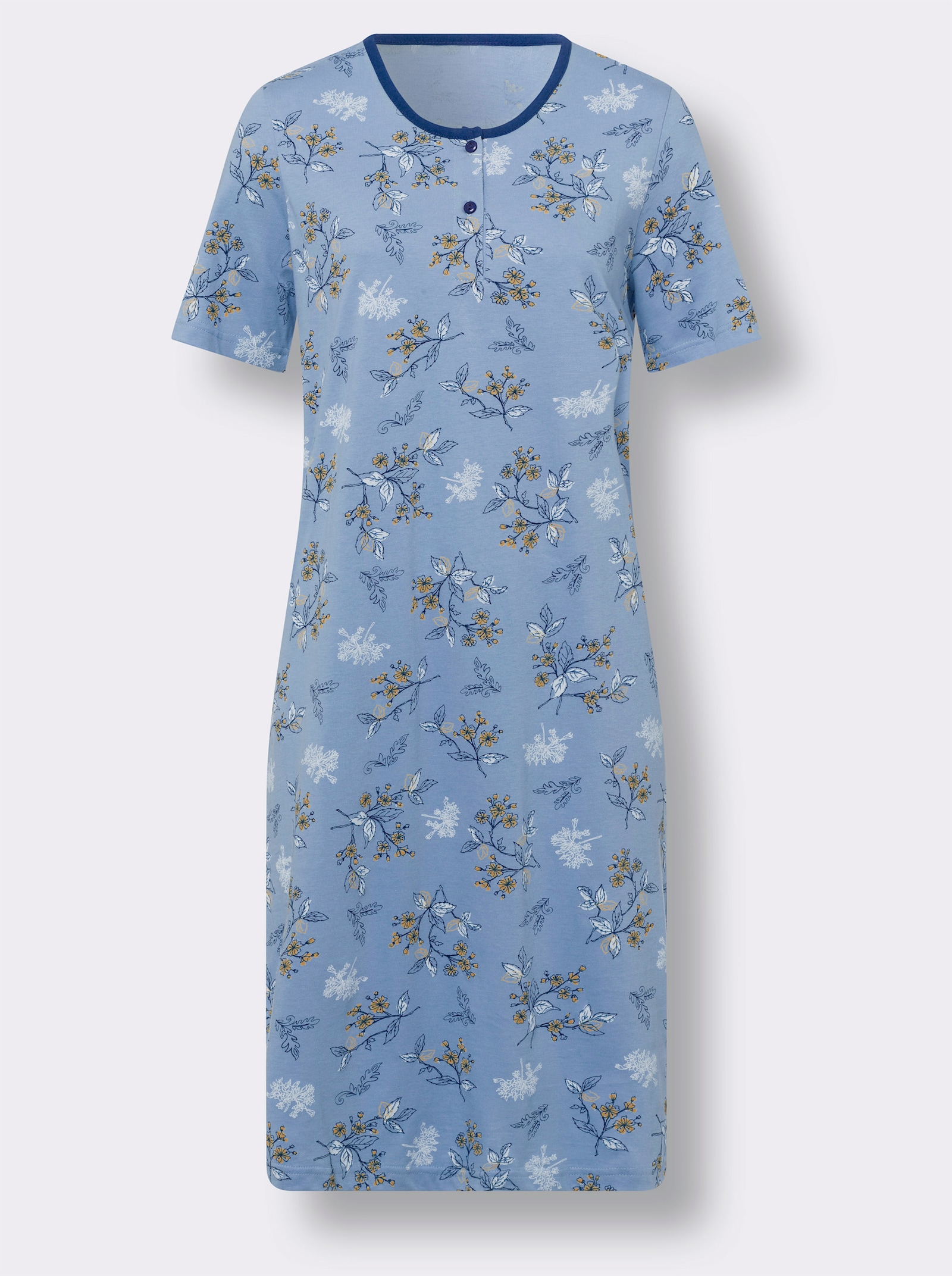 Nachthemd mit Knopfleiste - himmelblau-bedruckt