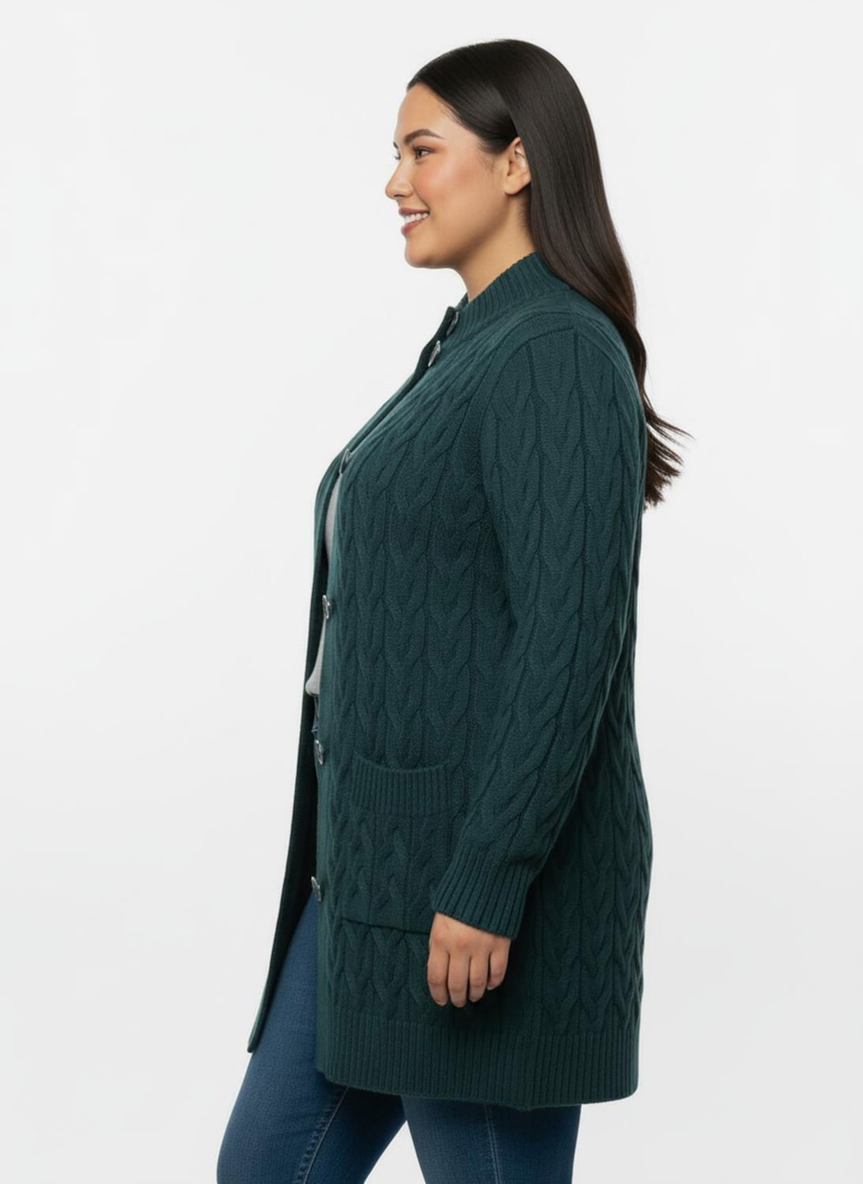 Longstrickjacke mit Zopfmuster - petrol