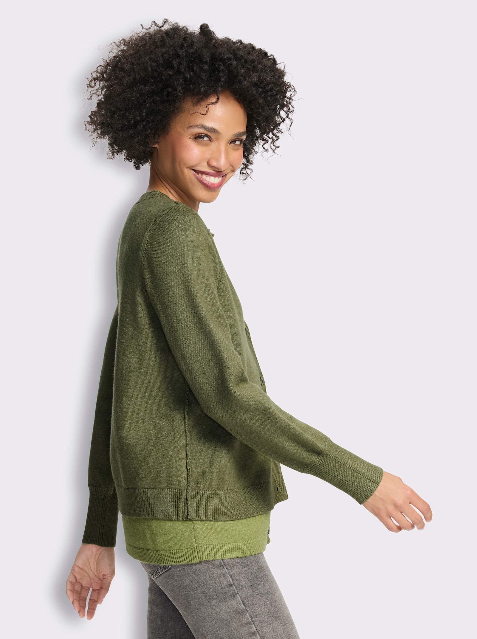 heine Strickjacke in 2-in-in-Optik - khaki-schilf-meliert