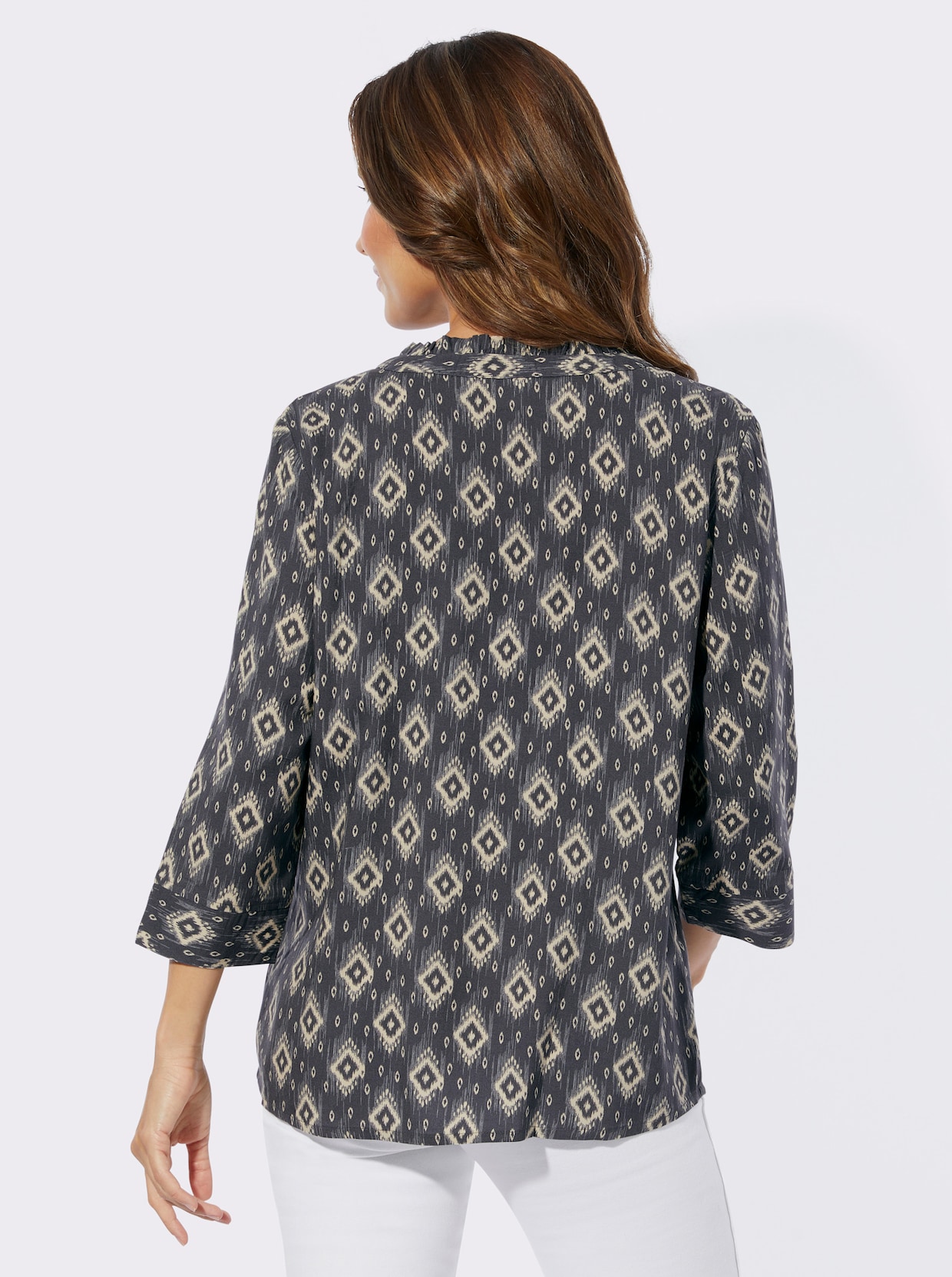 Comfortabele blouse - antraciet/zand bedrukt
