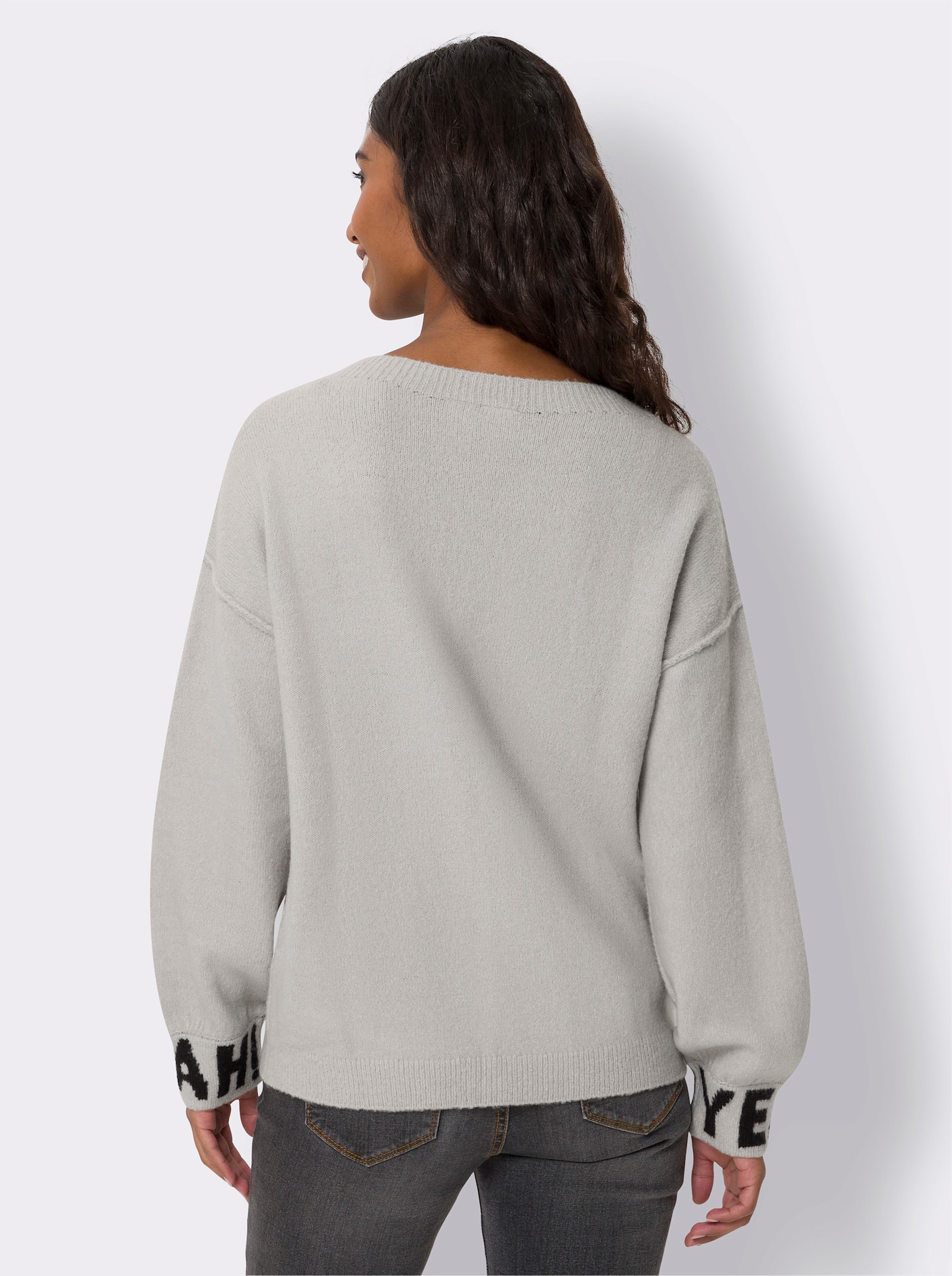 heine Strickpullover mit Schriftzug vorne - hellgrau-meliert