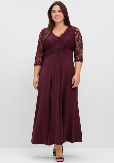 sheego Abendkleid mit Oberteil aus Spitze - burgund