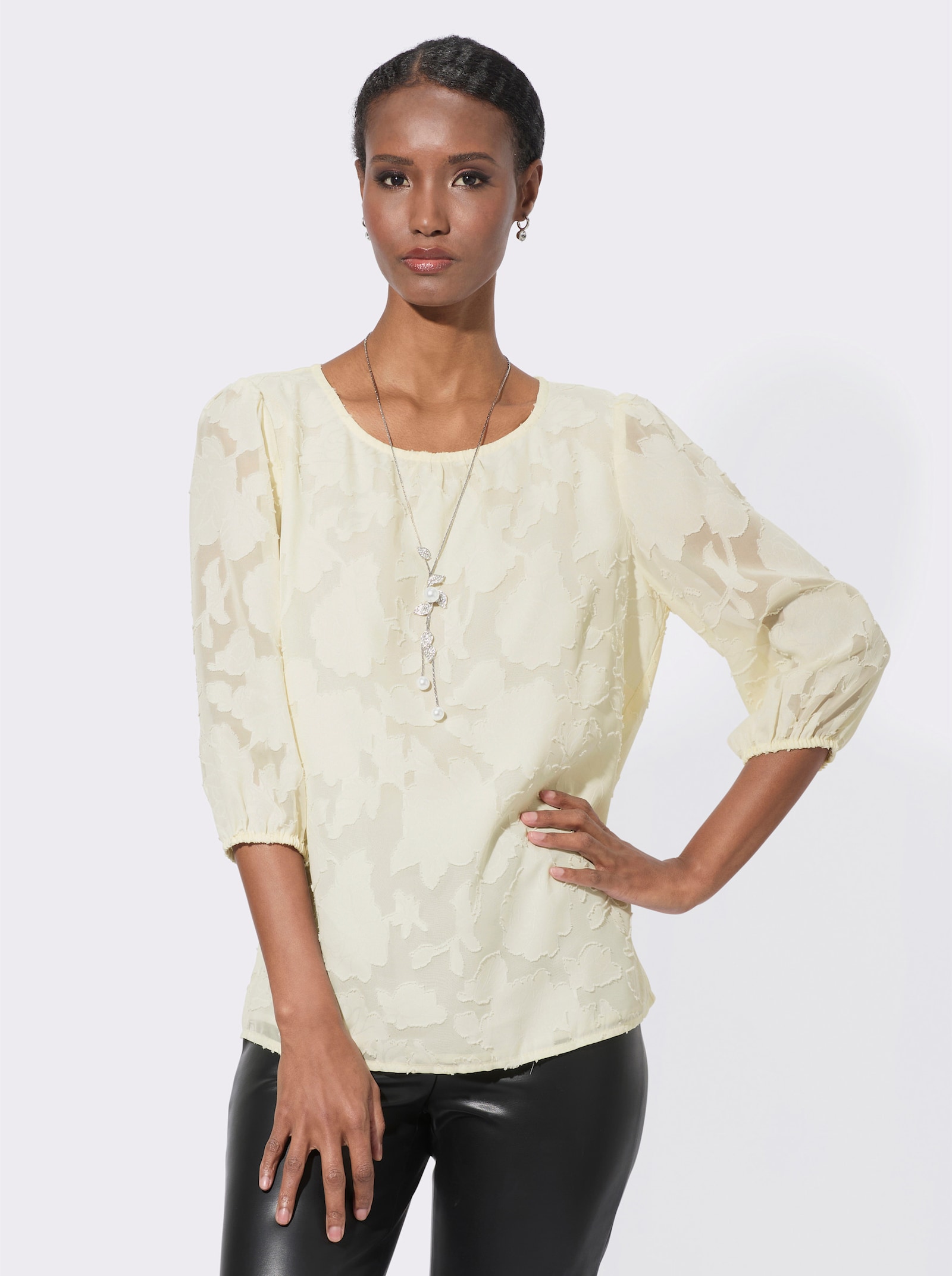 Schlupfbluse mit transparenten Partien - champagner