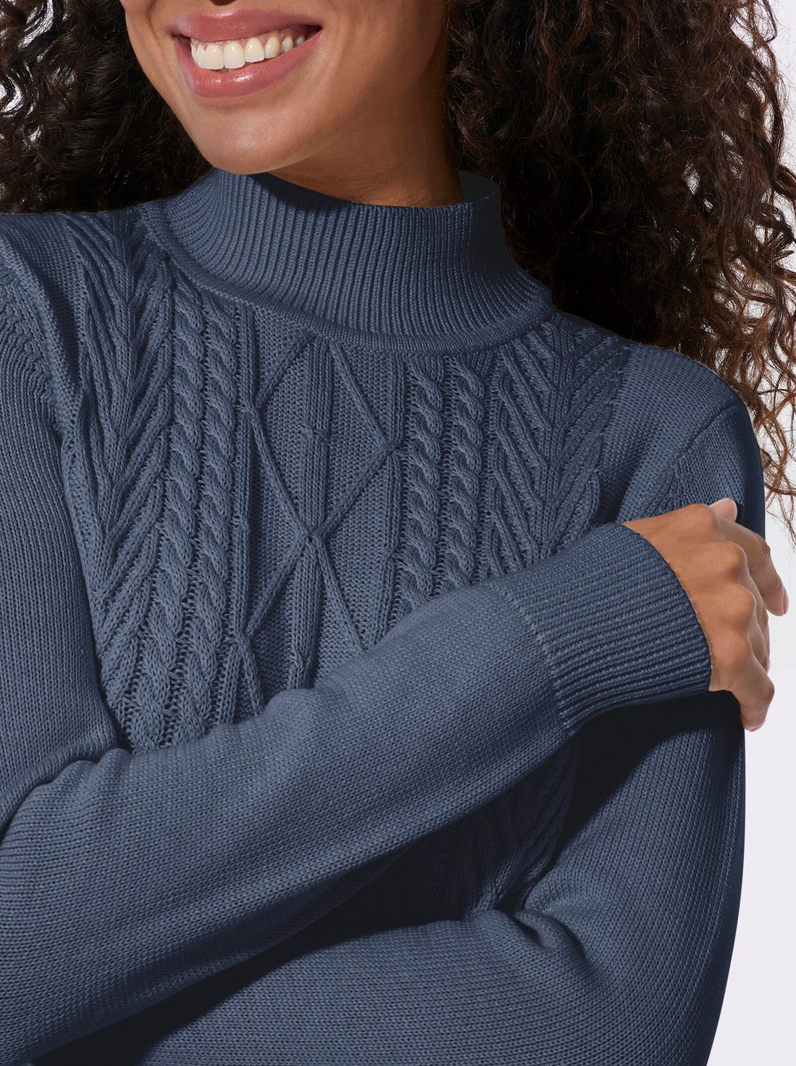  Stehkragenpullover mit Strickmuster - rauchblau