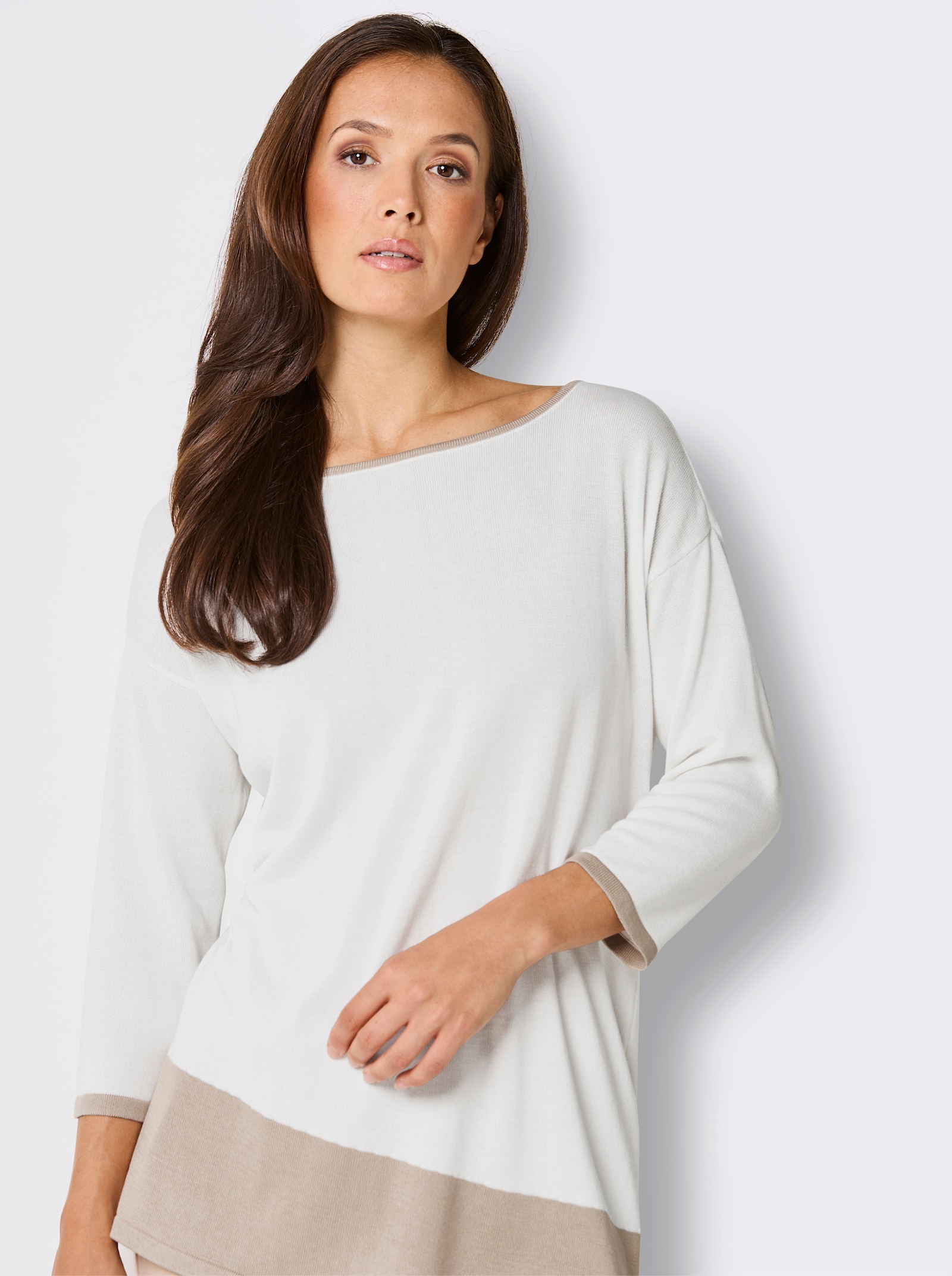 CREATION L PREMIUM Longpullover mit U-Boot-Ausschnitt - ecru-beige