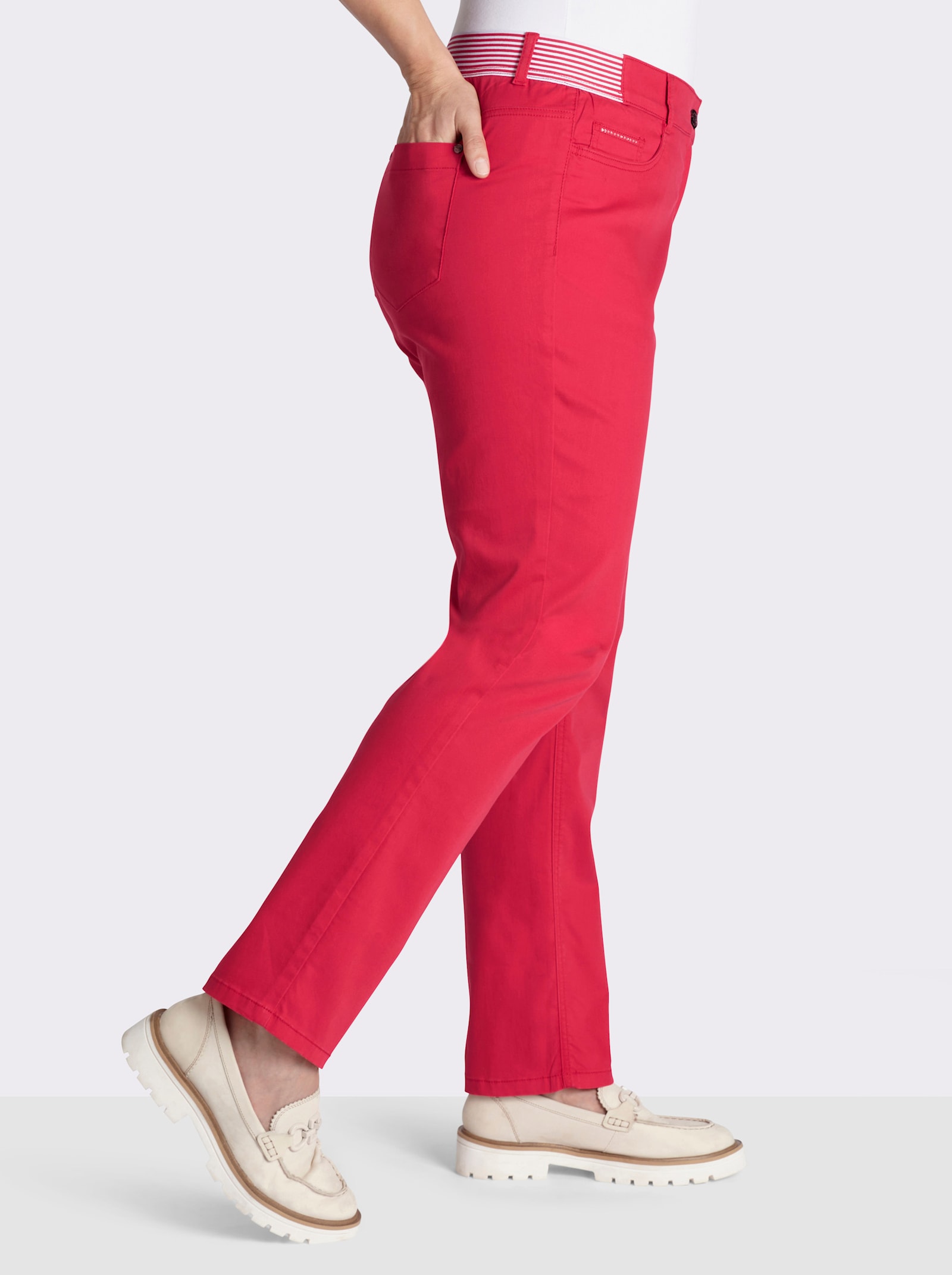 sheego 5-Pocket-Hose mit gestreiften Dehnbund-Einsätzen - erdbeere