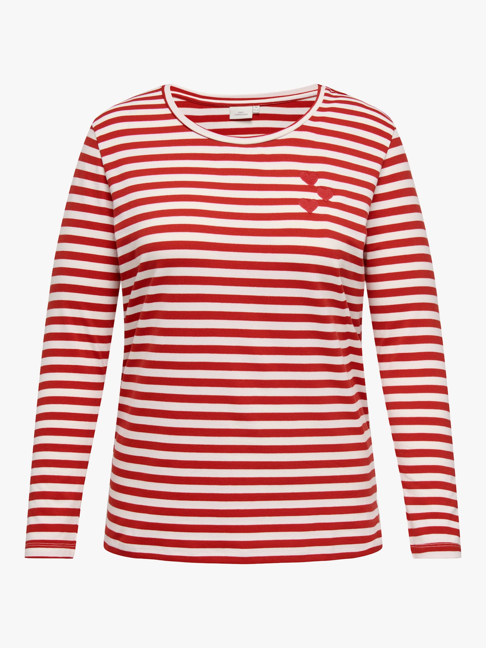 ONLY CARMAKOMA Langarmshirt - barbados cherry stripes:cloud dancer/ w. emb. hearts