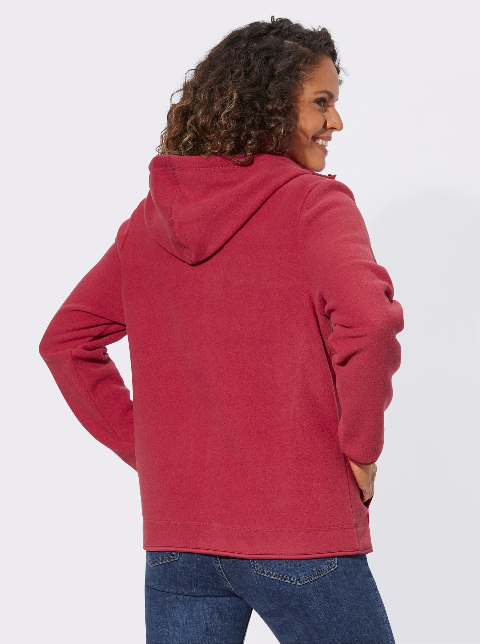 Fleecejacke mit abnehmbarer Kapuze - kirschrot