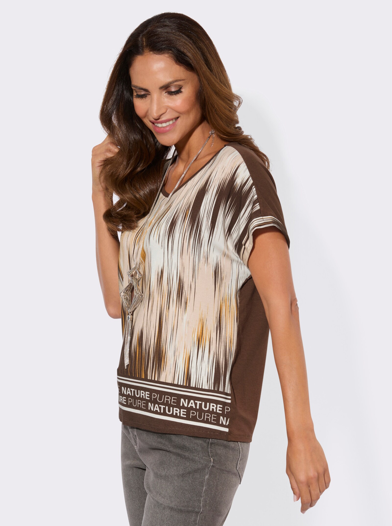 Print-Shirt mit Schriftzug - elfenbein-schoko-bedruckt