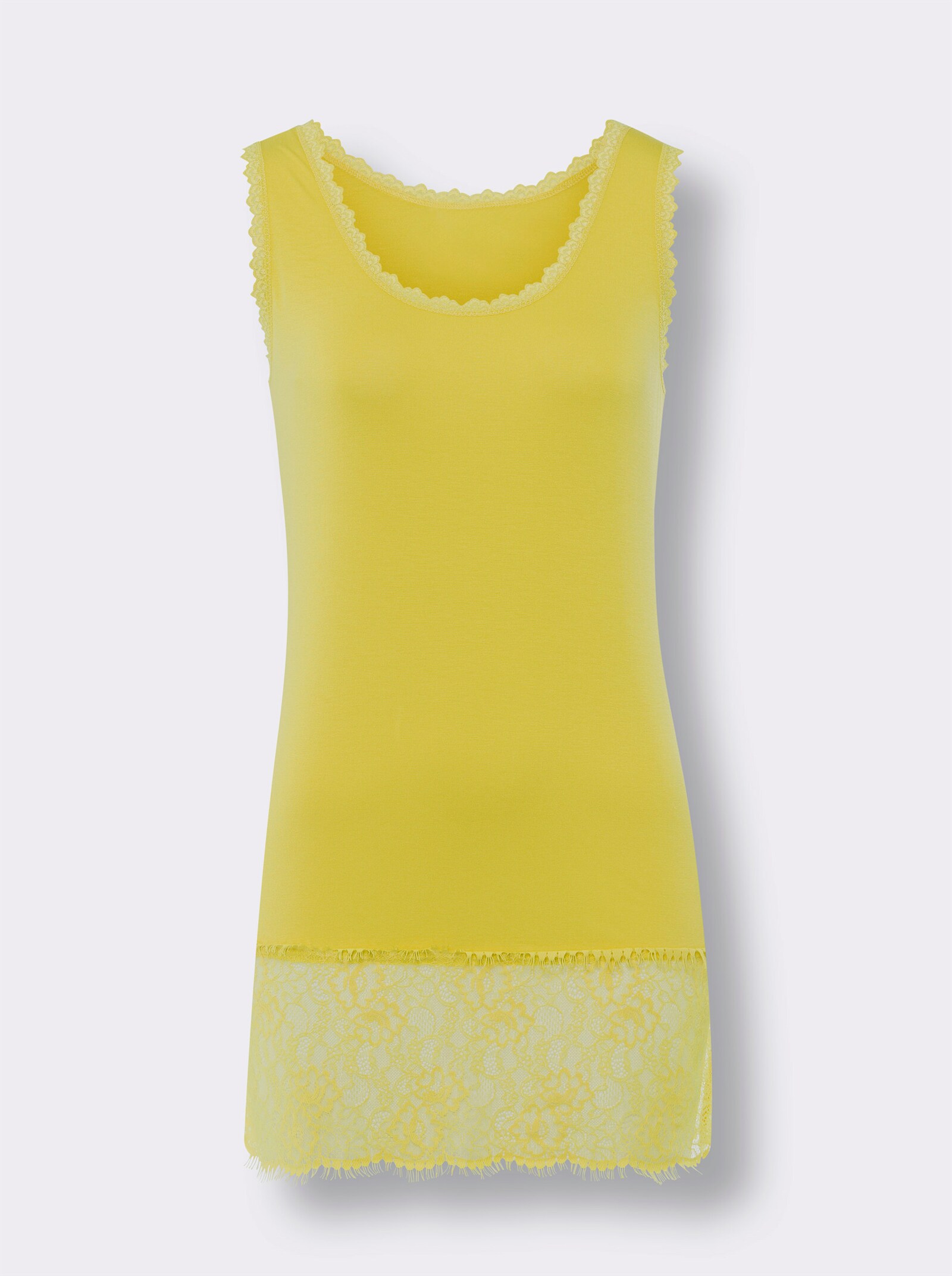 heine Longtop mit Spitze am Saum - limone