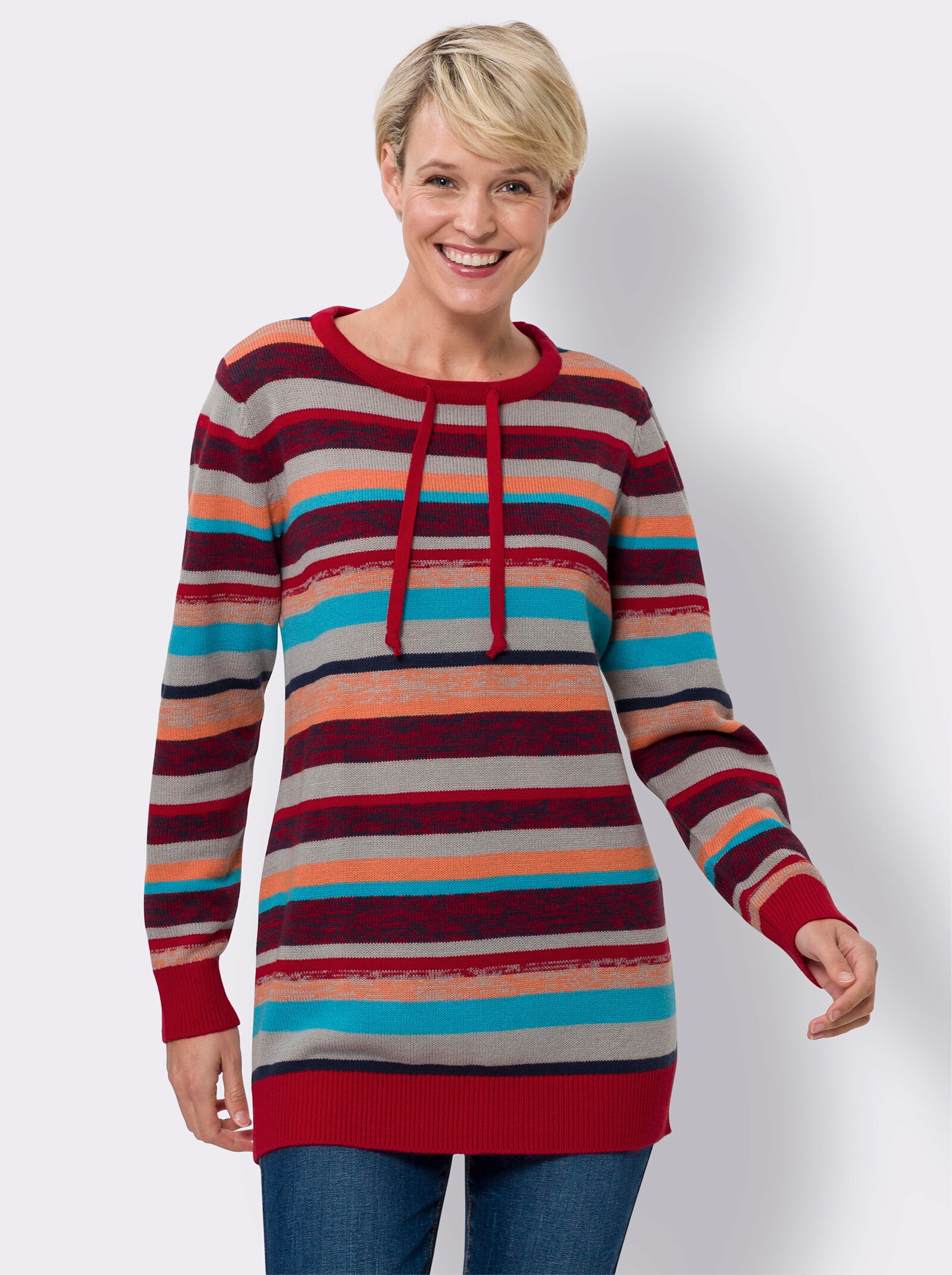 Lange pullover met streeppatroon - rood/papaja gestreept
