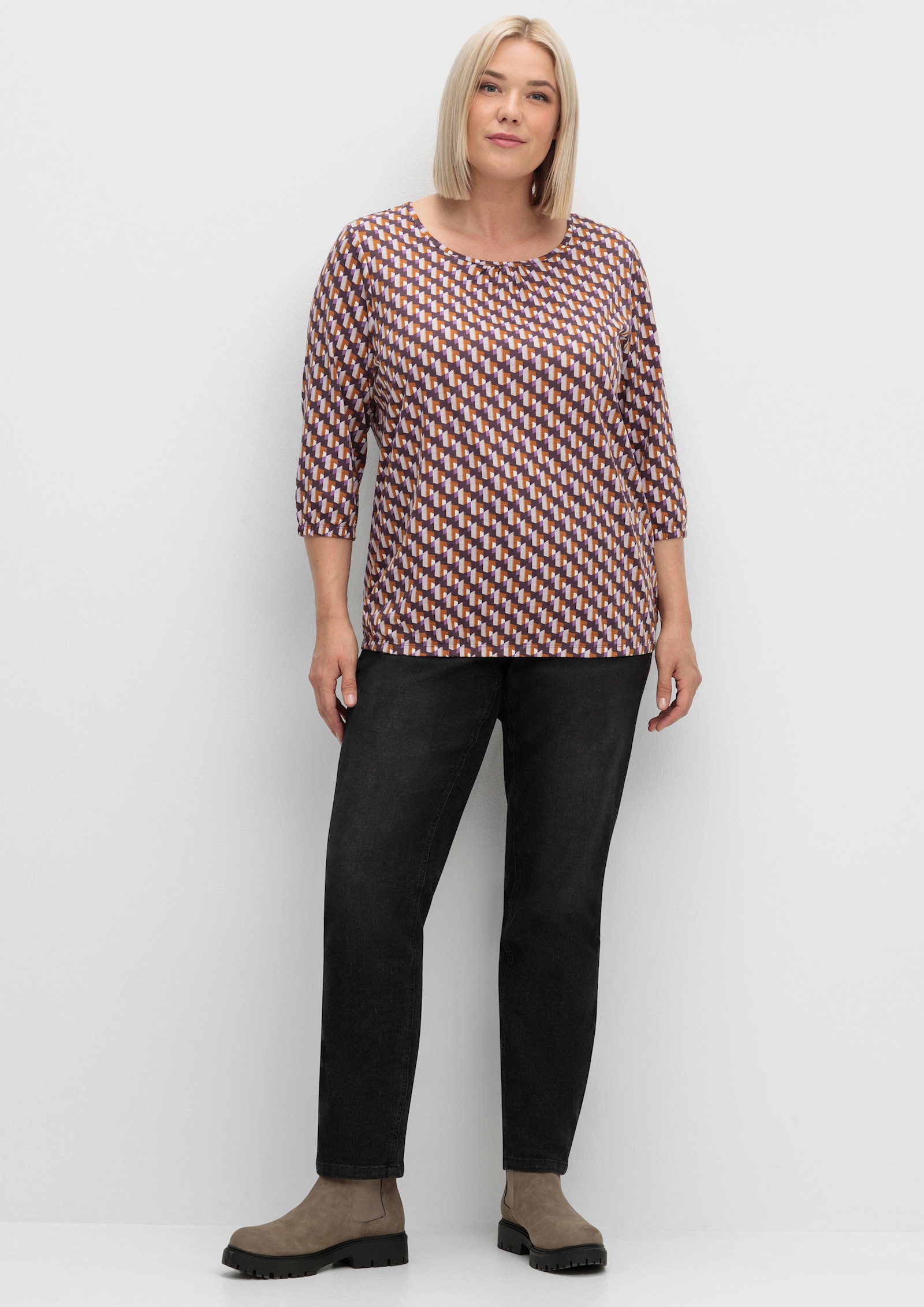 3/4-Arm-Shirt im grafischen Muster - aubergine-flieder-bedruckt