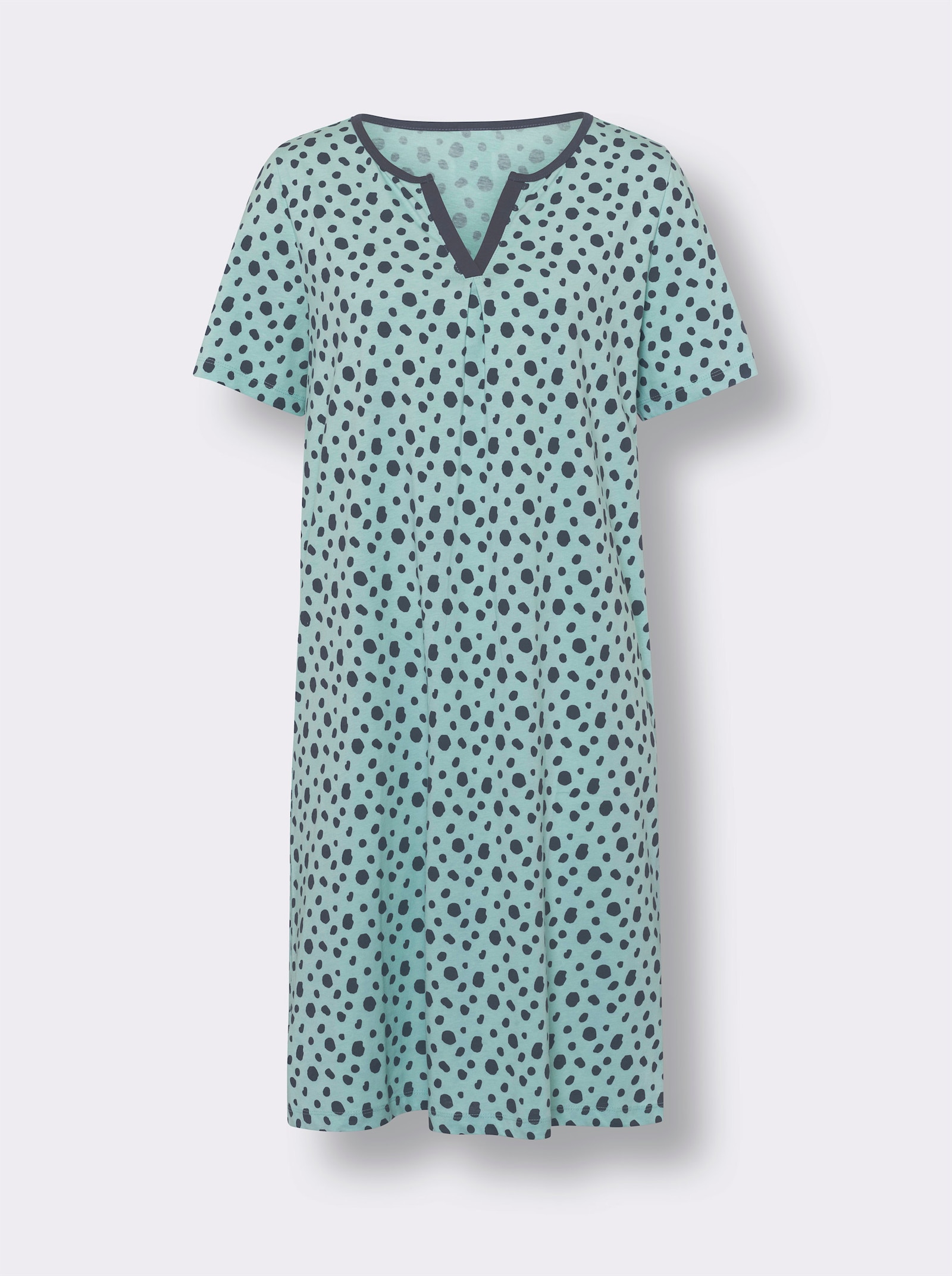 Nachthemd aus Single Jersey - mint-rauchblau-bedruckt