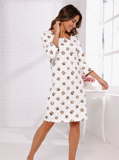 Nachthemd mit Eulen-Druck allover - ecru-braun-bedruckt