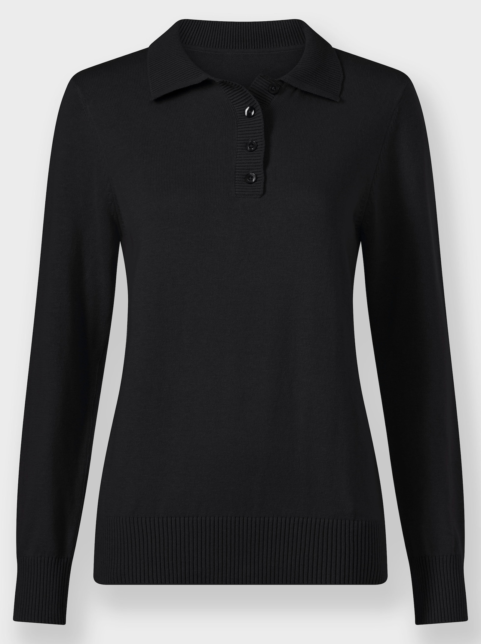 Polopullover mit kurzer Knopfleiste - schwarz