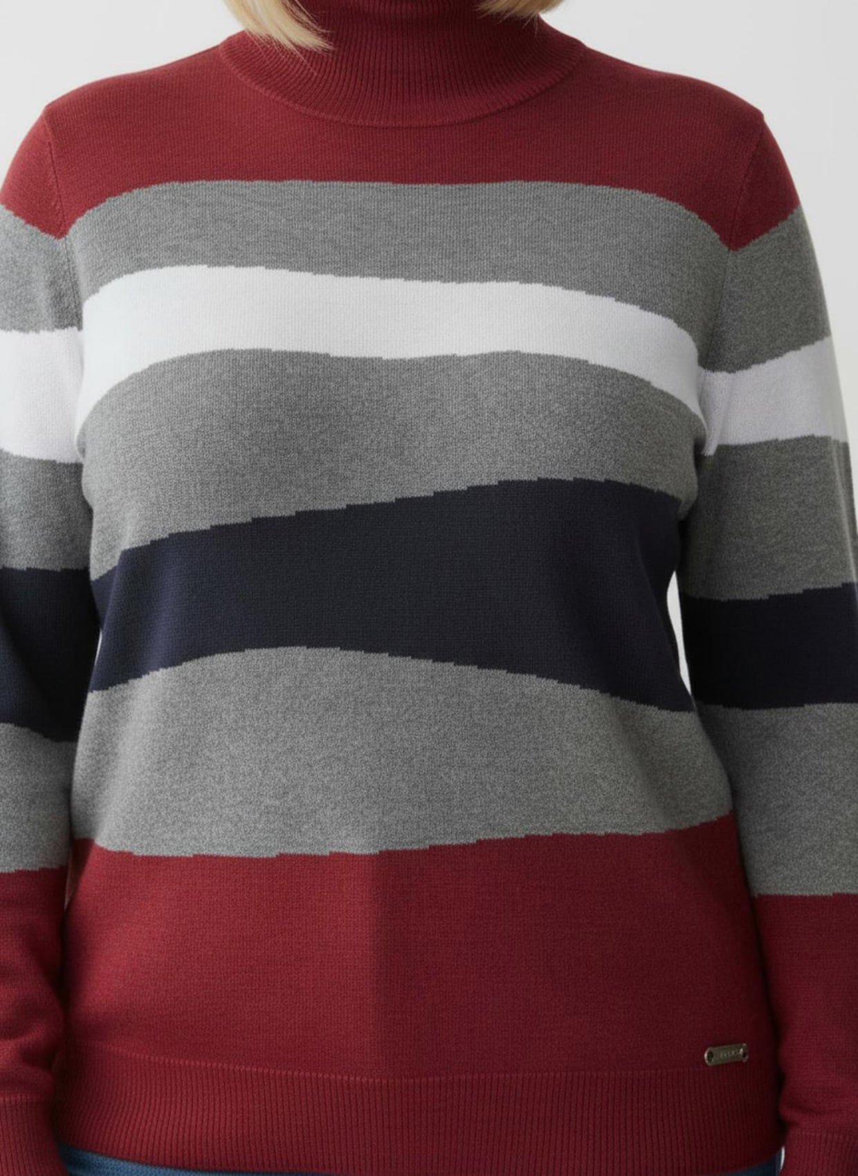 Langarm-Pullover mit Ripp-Abschlüssen, kuschelig - grau-rot-gemustert