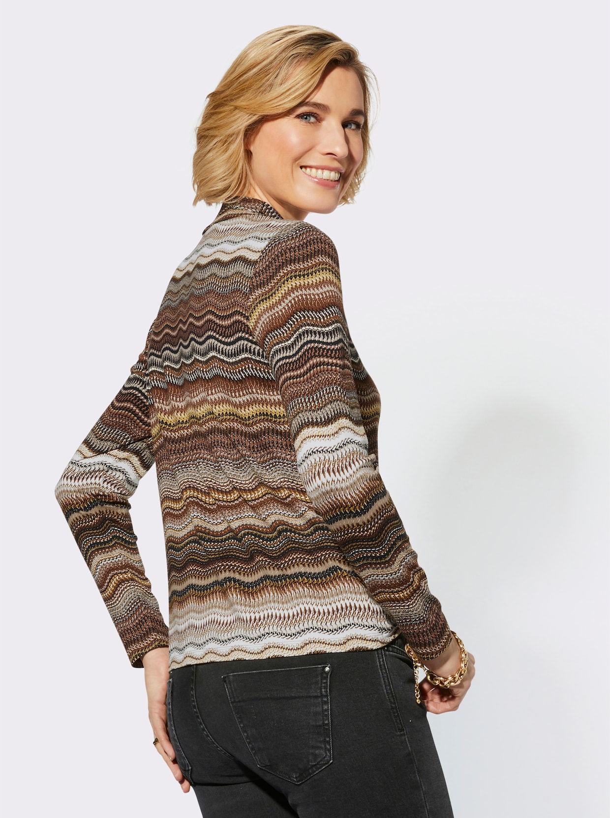 Shirt met lange mouwen - sesam/choco bedrukt