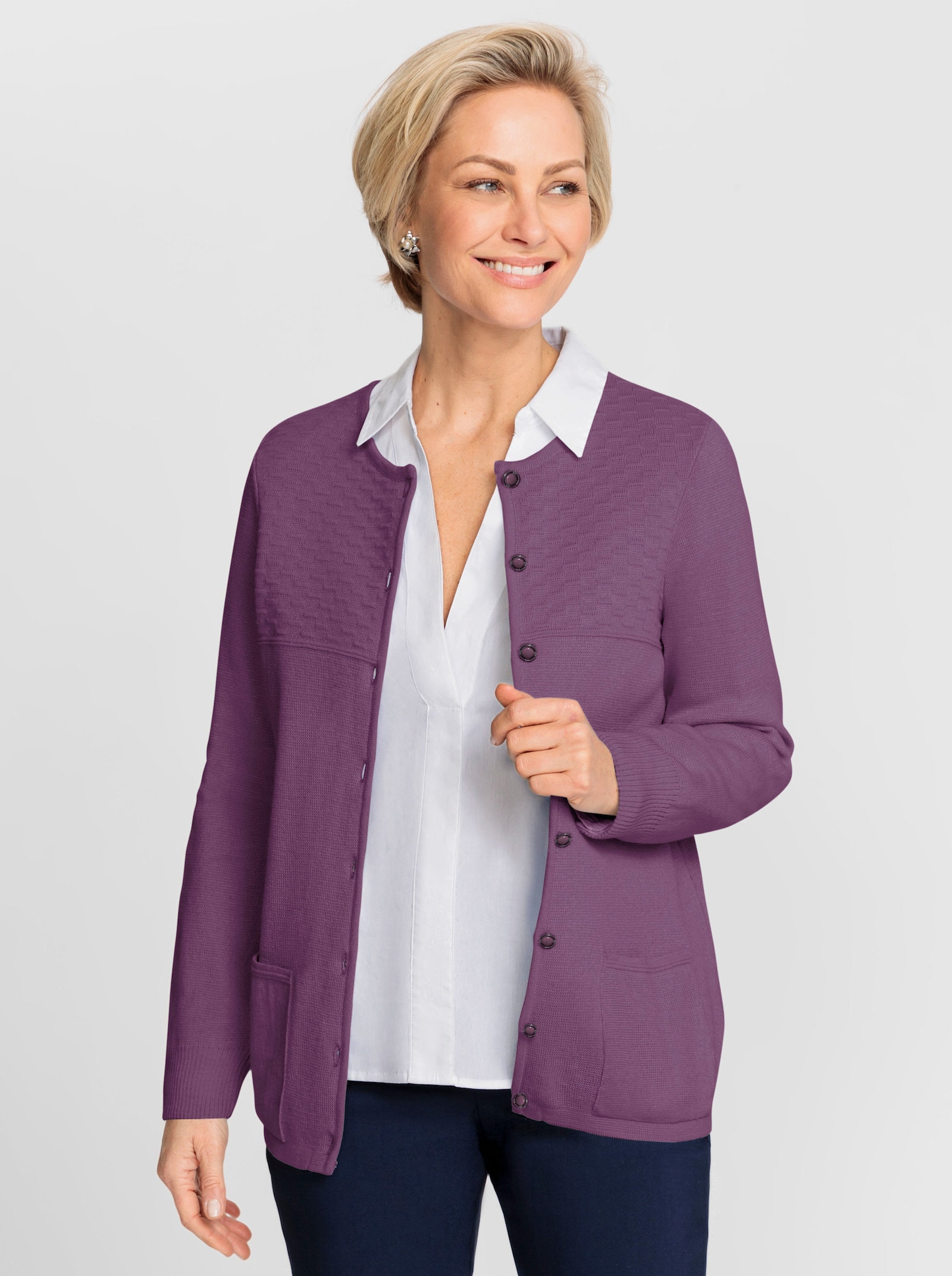 Feinstrickjacke mit Strukturmuster - violett