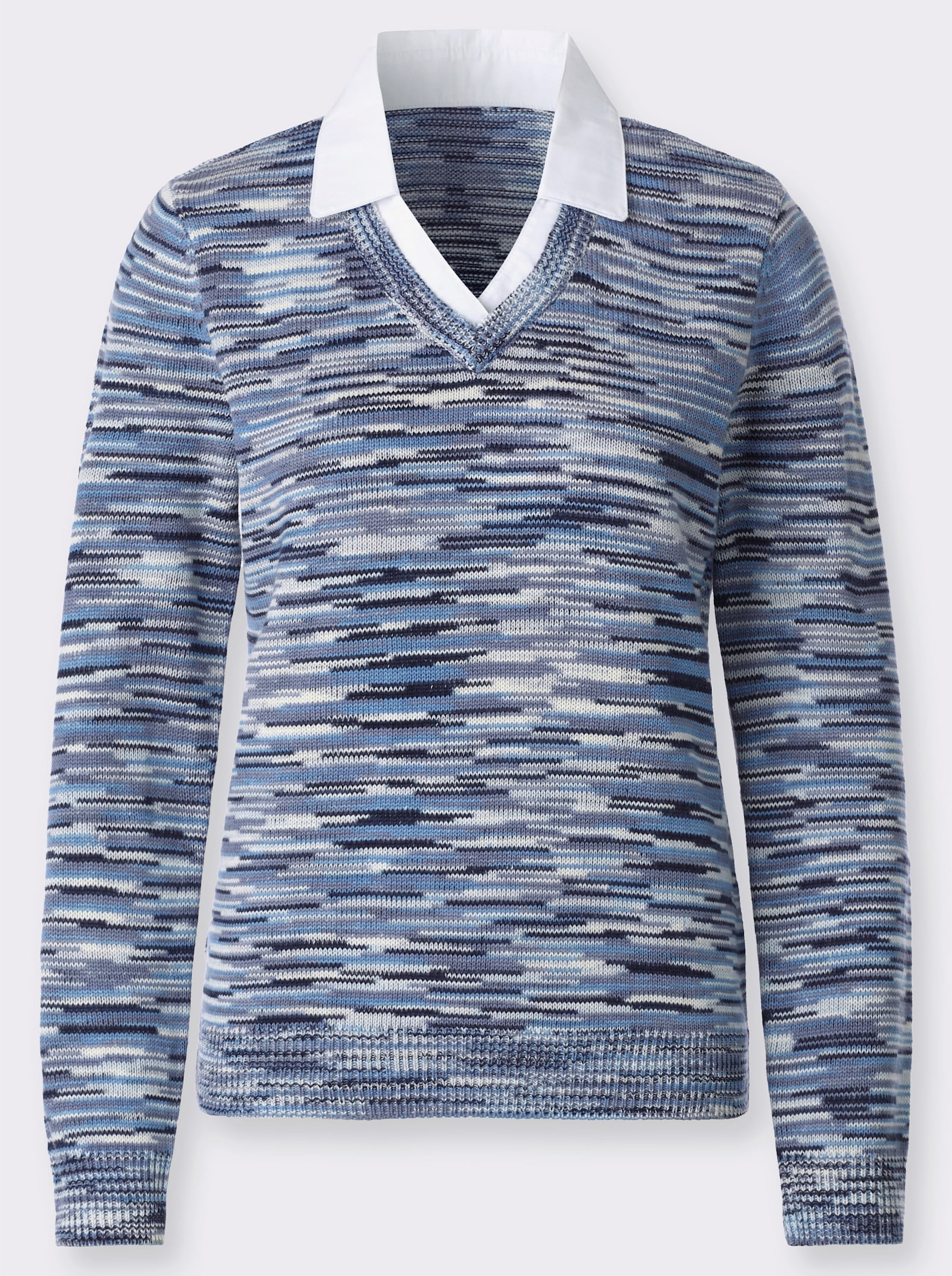 2-in-1-Pullover in Melange-Optik - weiß-marine-meliert