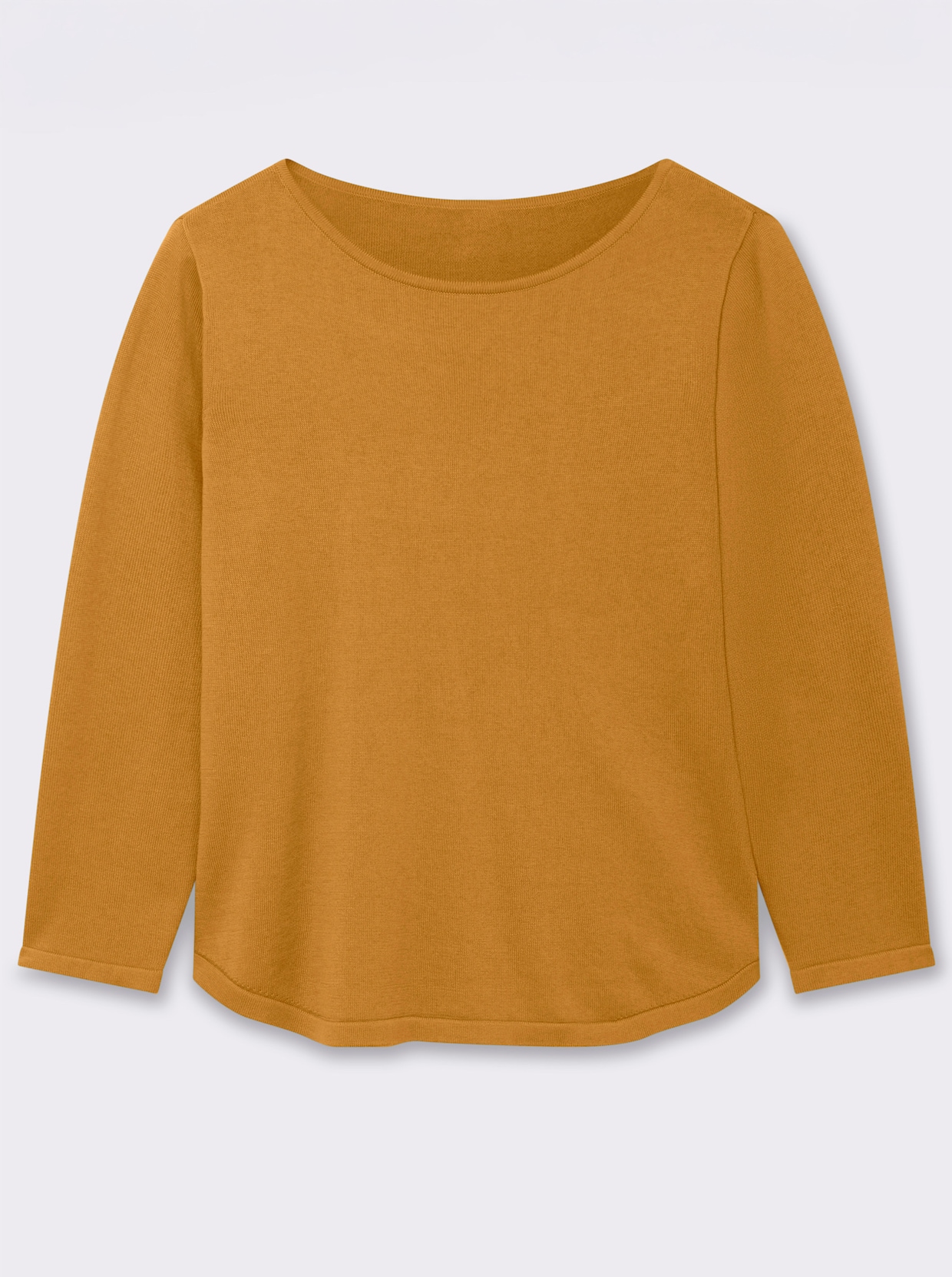 Rundhalspullover mit U-Boot-Ausschnitt - curry