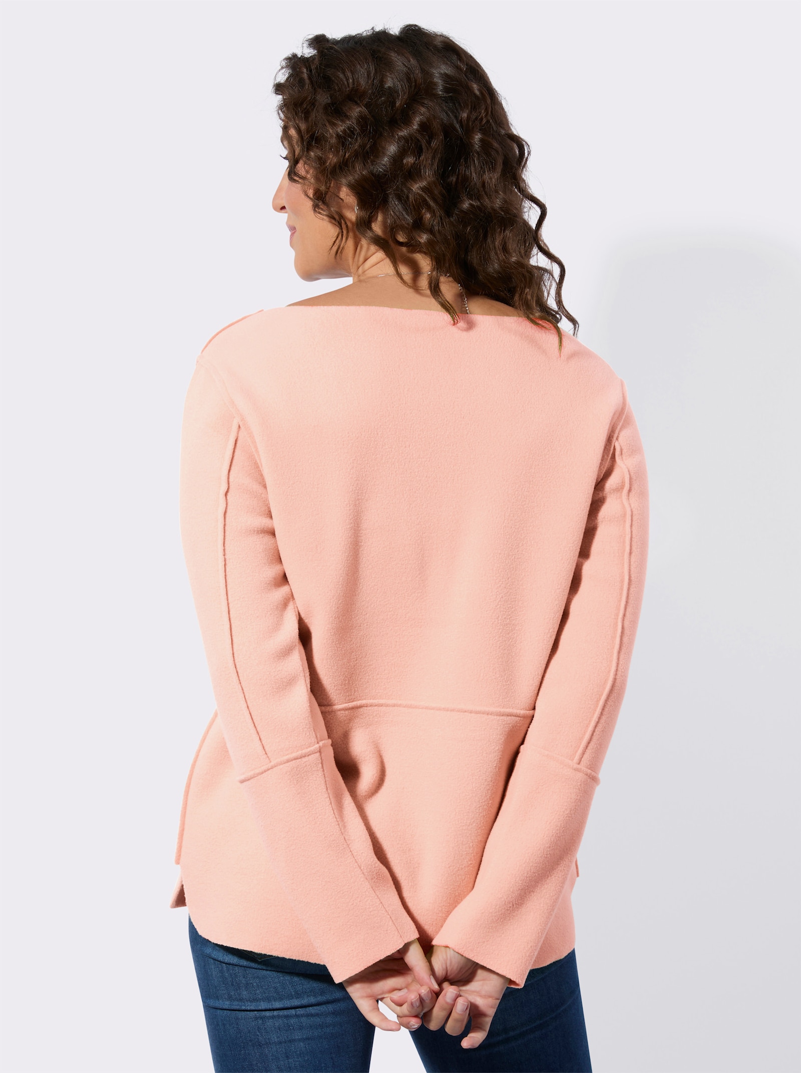 Fleeceshirt mit U-Boot-Ausschnitt - puder