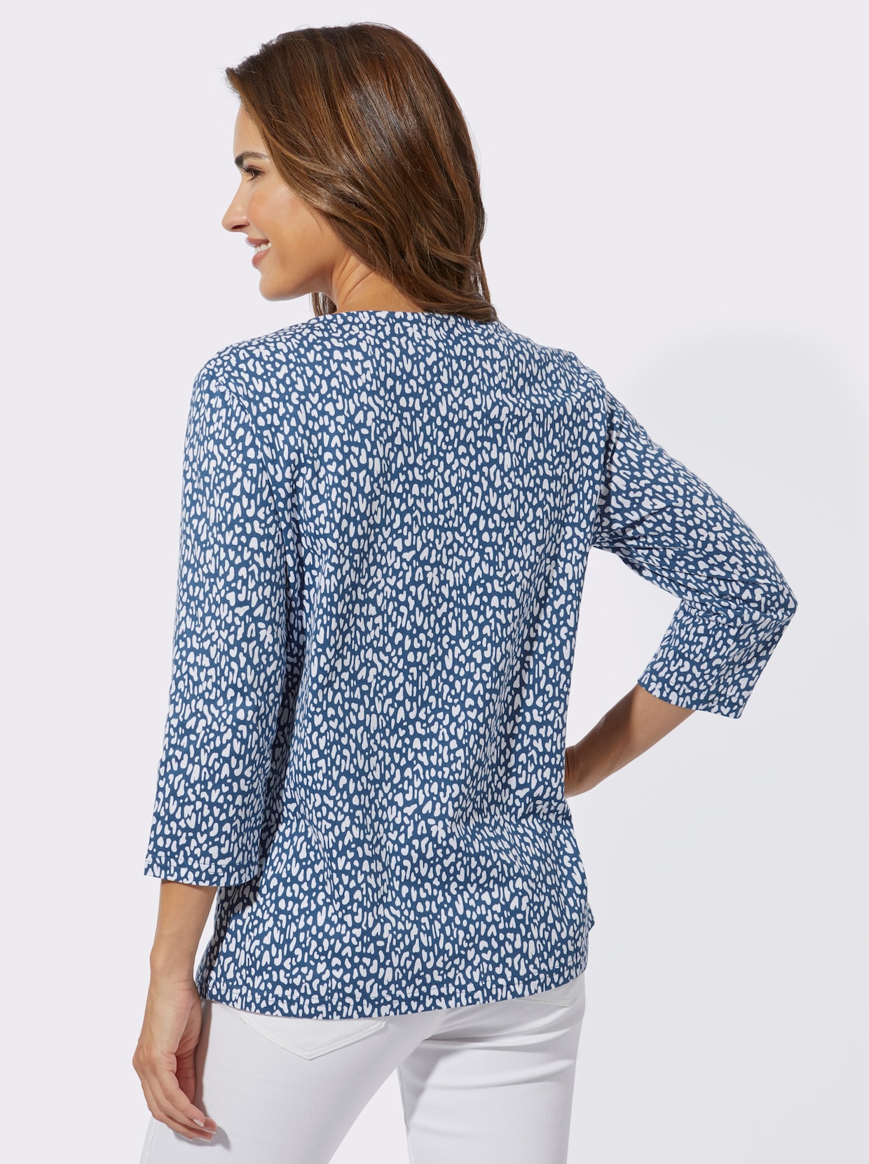 Shirt met 3/4-mouw - jeansblauw/wit geprint