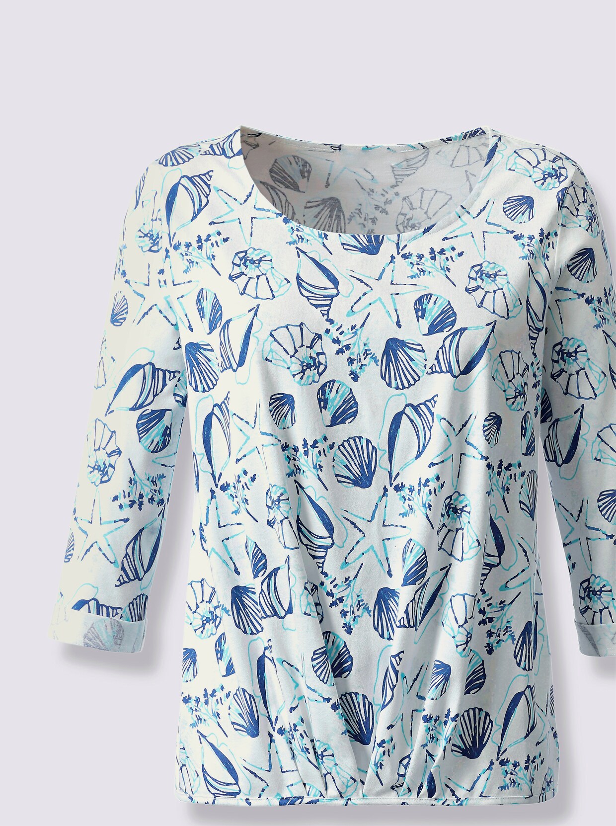 3/4-Arm-Shirt - jeansblau-ecru-bedruckt