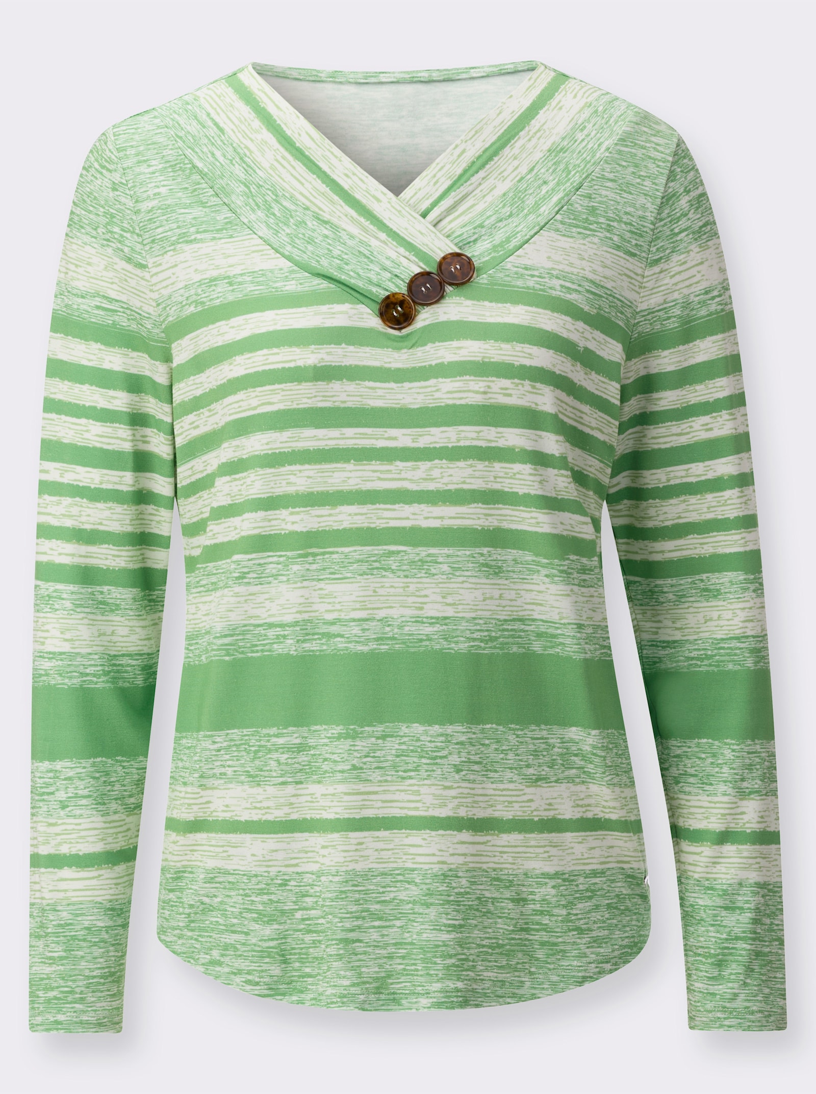 V-shirt met op dessin geplaatste print - appelgroen-ecru bedrukt