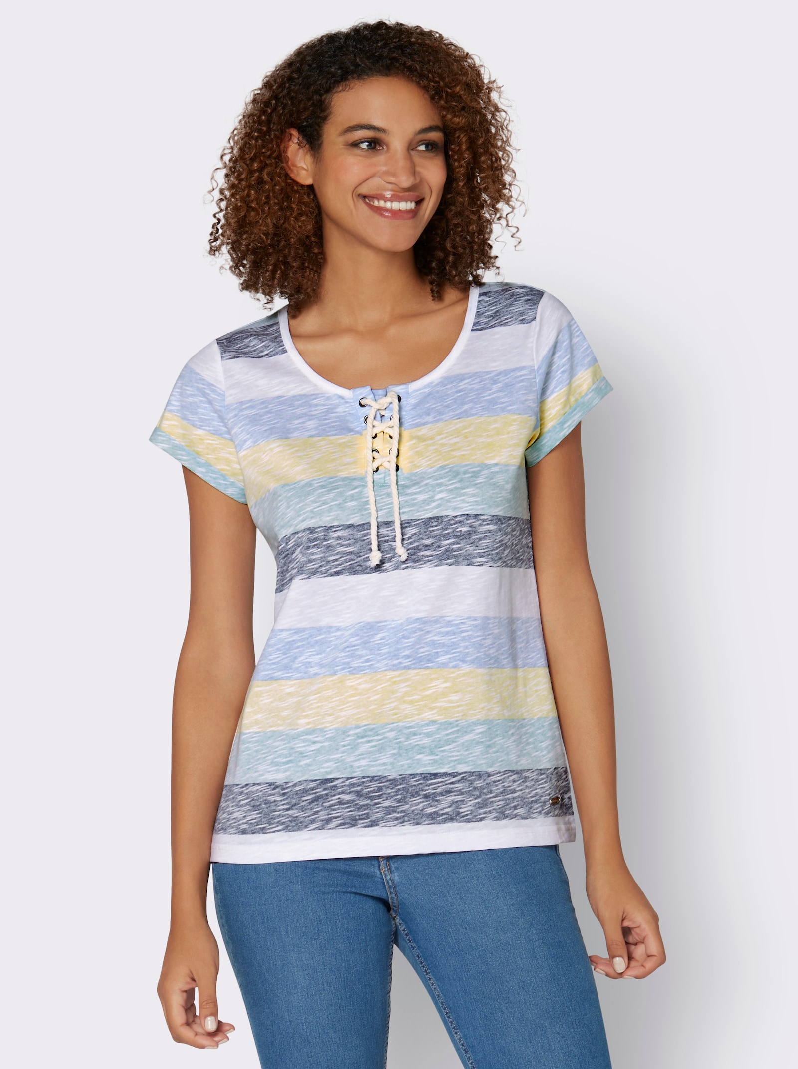 Streifenshirt mit Flammgarn - mint-gestreift