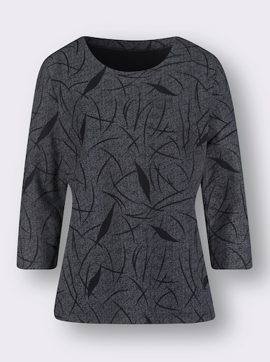 3/4-Arm-Shirt - steingrau-schwarz-gemustert