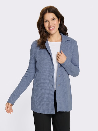 Strickjacke mit silberfarbigem Glanzgarn - taubenblau