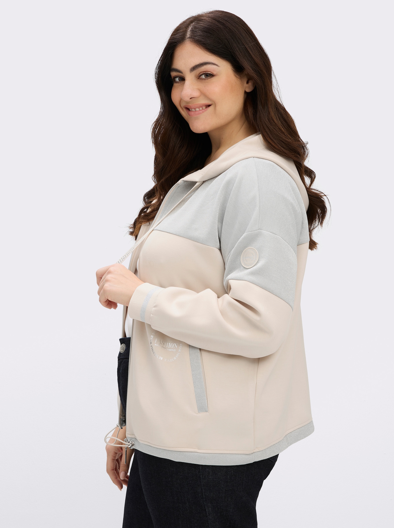 Sweatjacke im softweichen Modal-Mix - silberfarben-elfenbein