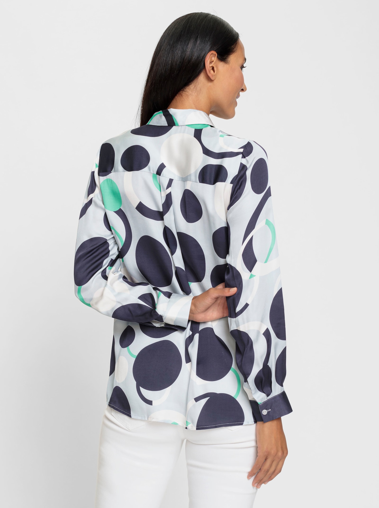 heine Hemdbluse mit seidigem Glanz - marine-hellblau-bedruckt