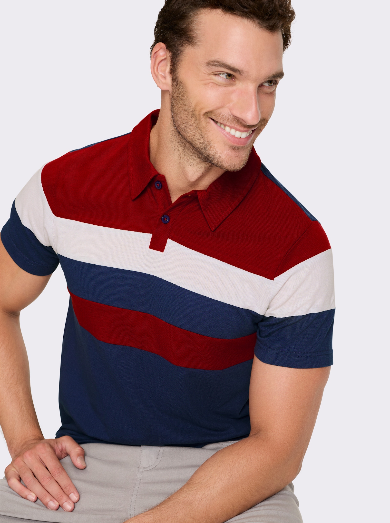 Catamaran Kurzarmshirt in Pikee-Qualität - dunkelblau-dunkelrot-gestreift