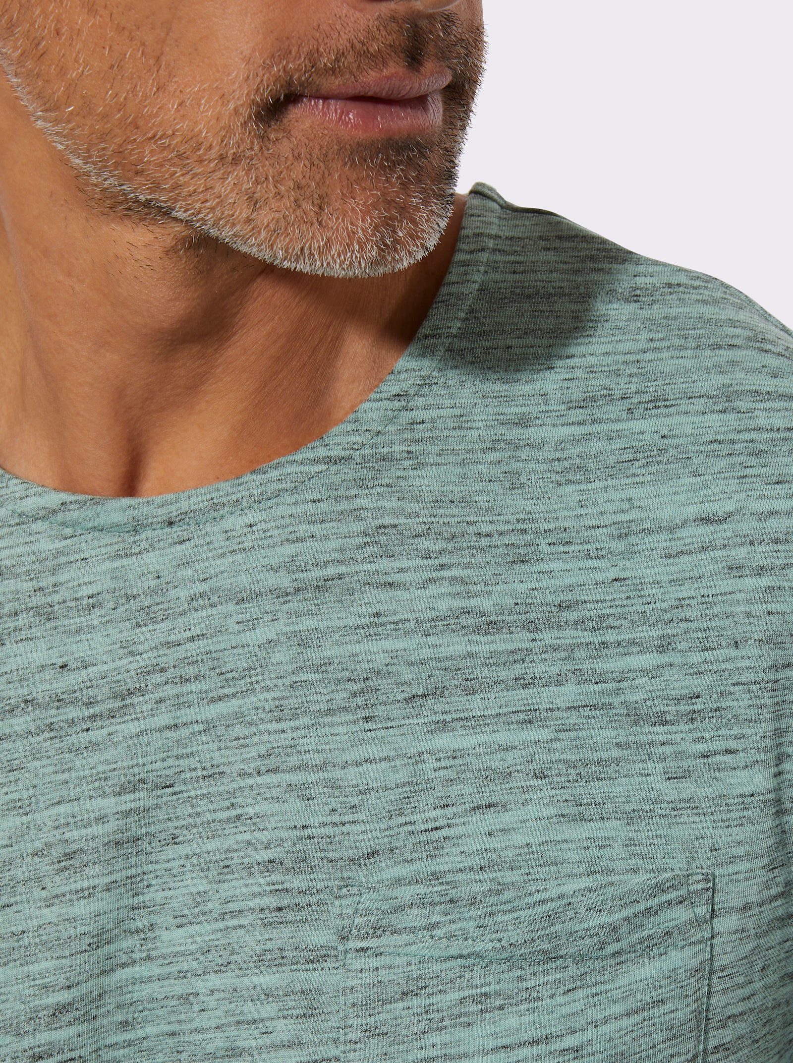 Schlafanzugshirt mit Brusttasche - salbei-meliert