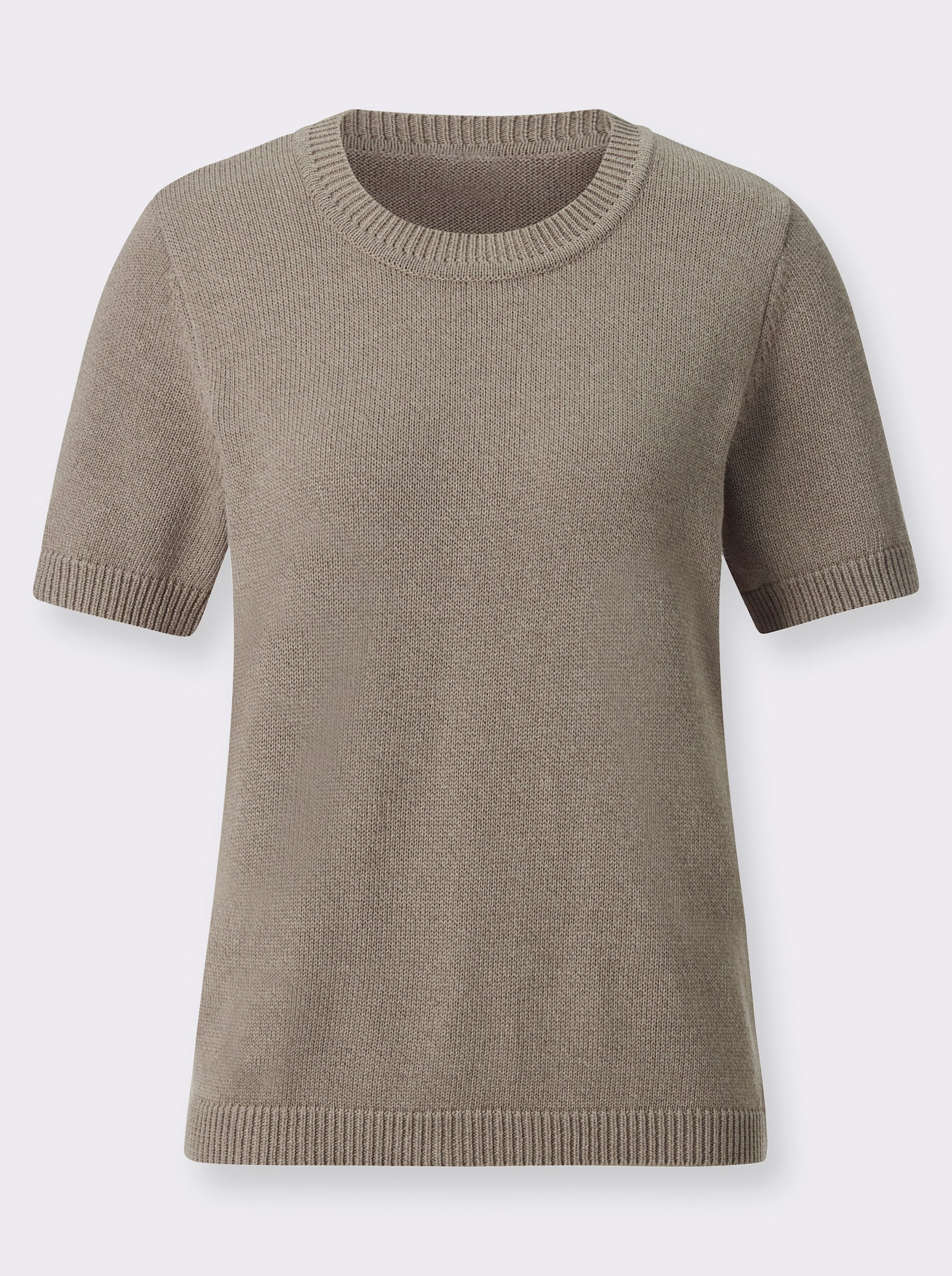 Pullover met korte mouwen en ribboorden - taupe gemêleerd